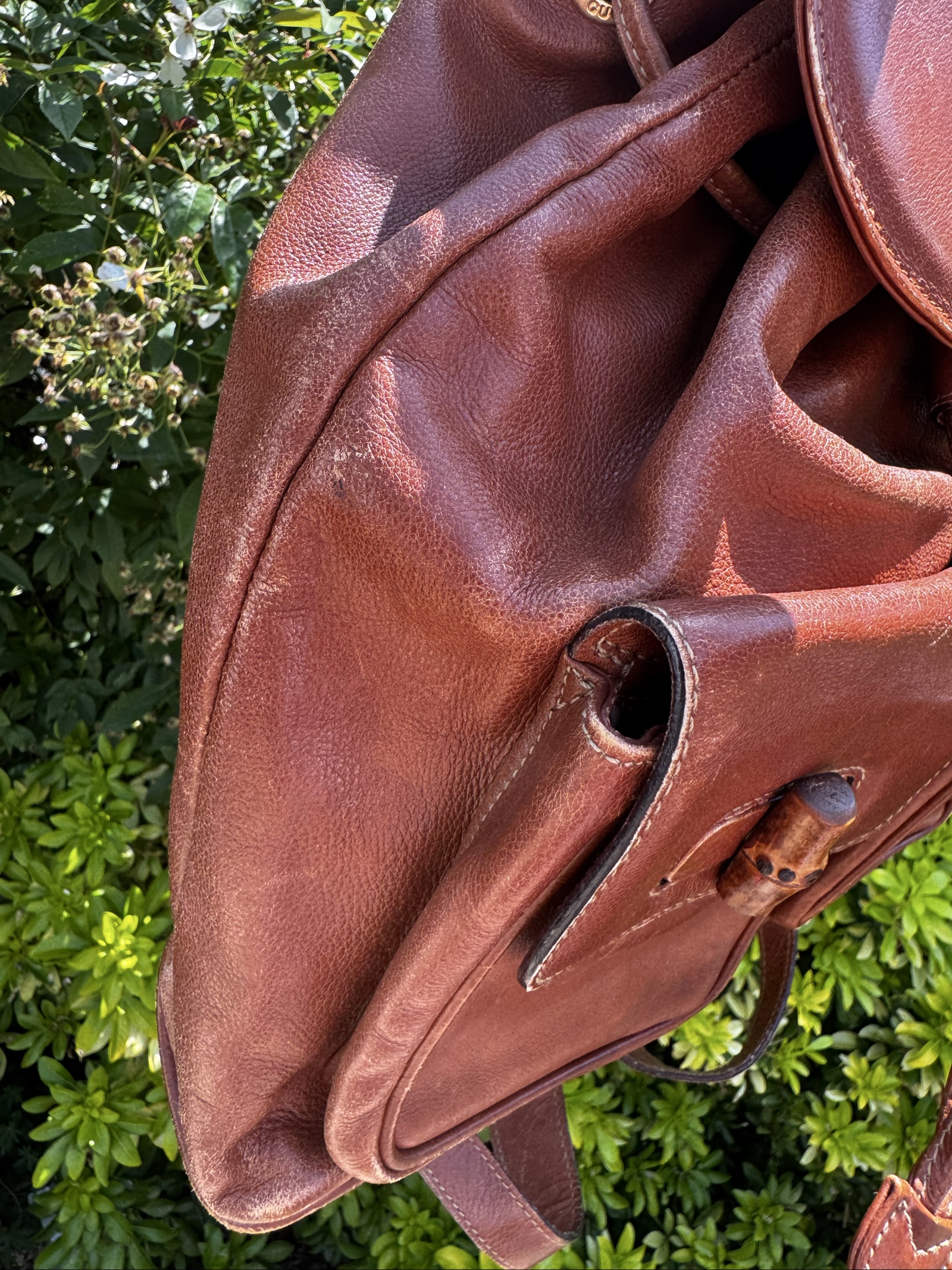Vintage Gucci Brown Bamboo Handle Leather Backpack image 8