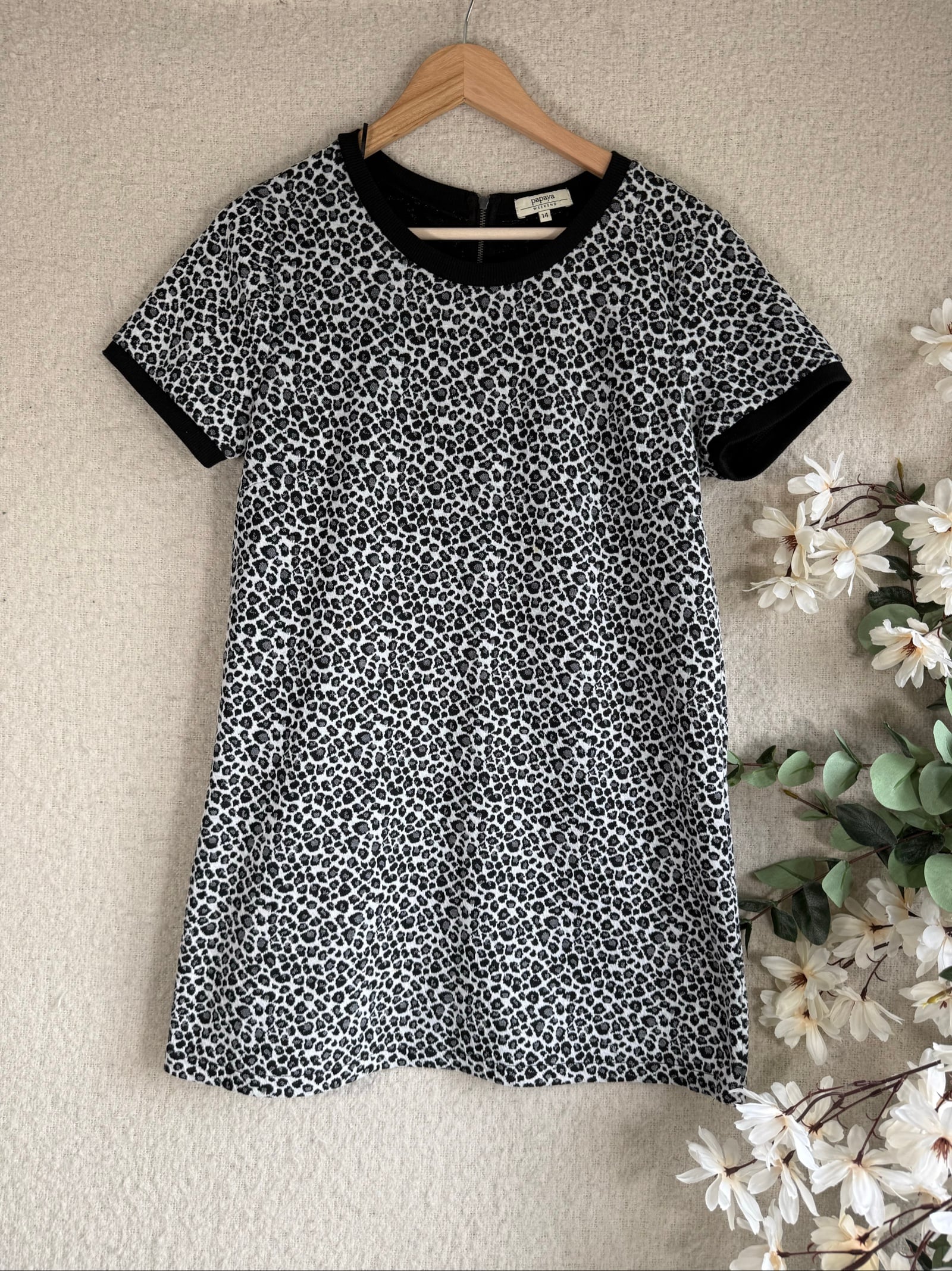 Papaya Black & White Leopard Print Tunic Top UK 14 Weekend Style