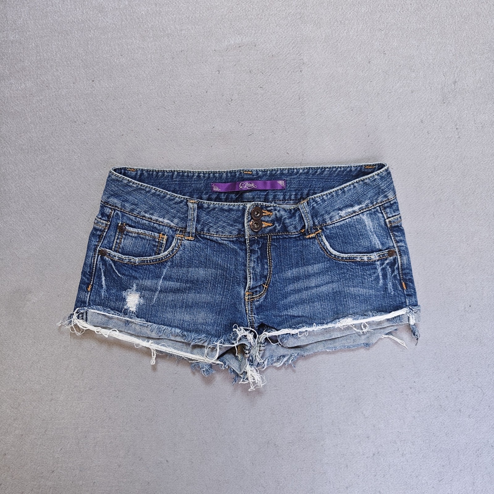 Pink Denim Y2k Ultra Low Rise Cutoff Booty Festival Shorts Women's Blue Size 5