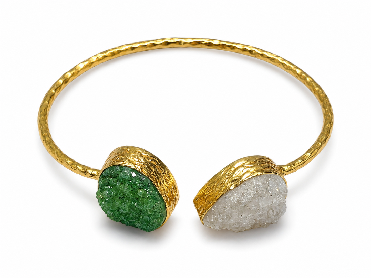 Gold Tone Green & White Druzy Stone Cuff Bracelet