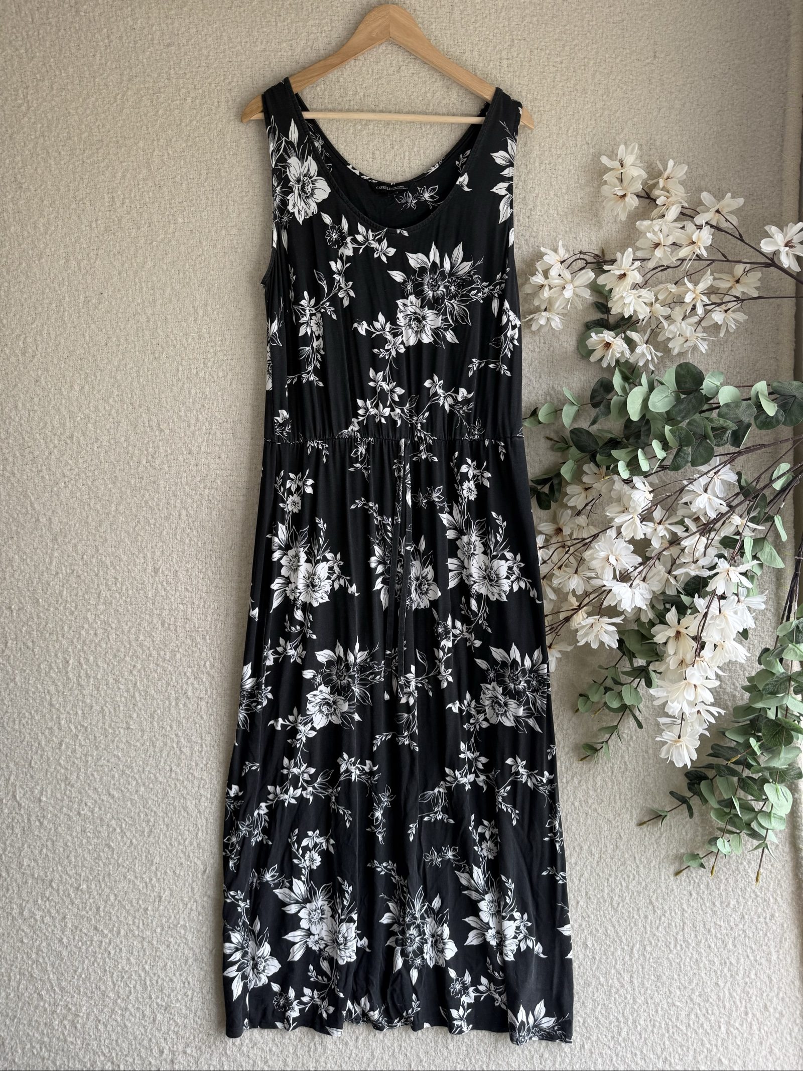 Capsule Black & White Floral Midi Dress UK 20 Sleeveless Elegant Casual
