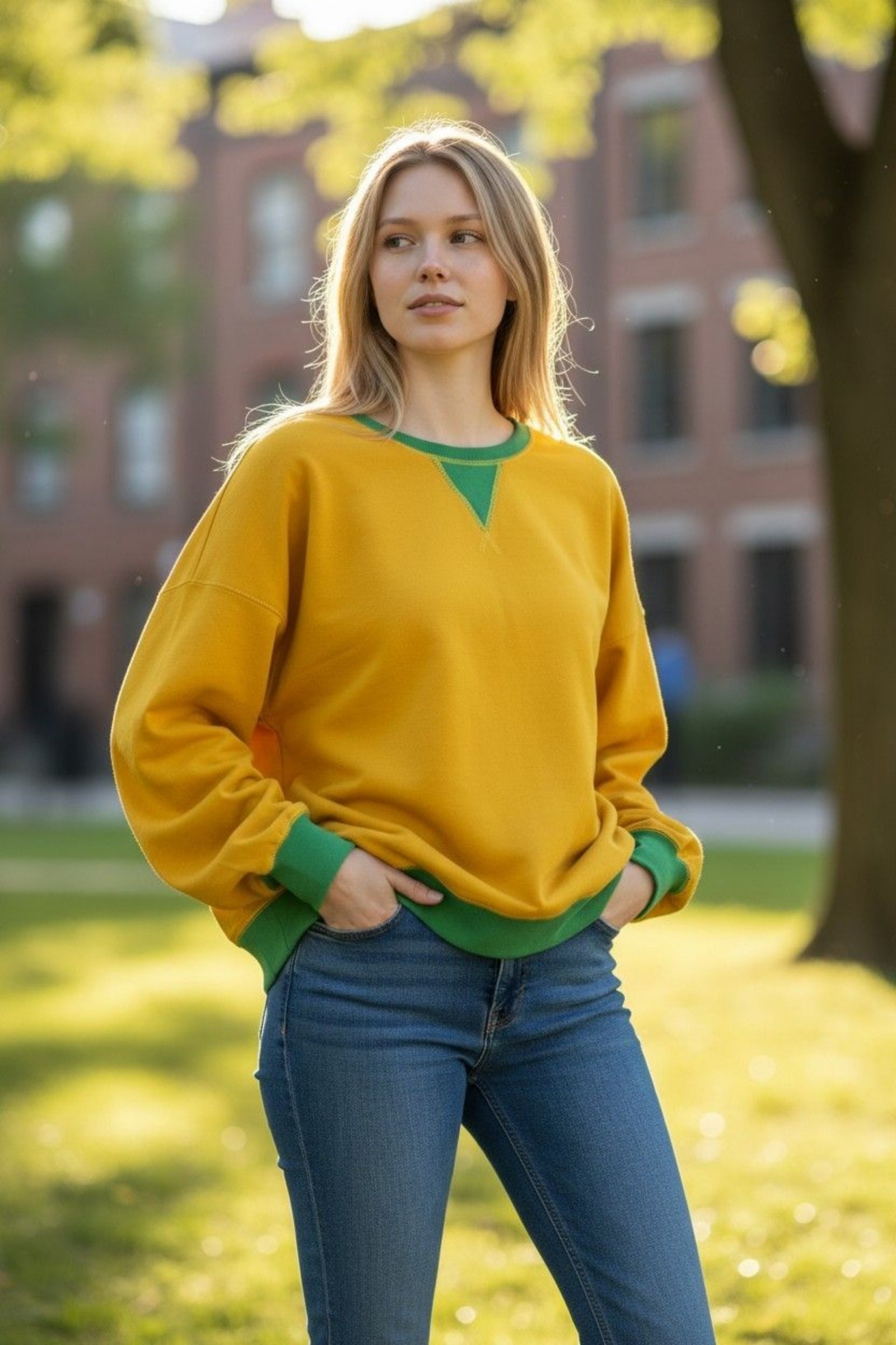 Dolnine Yellow & Green Oversized Sweatshirt 3XL Casual Pullover