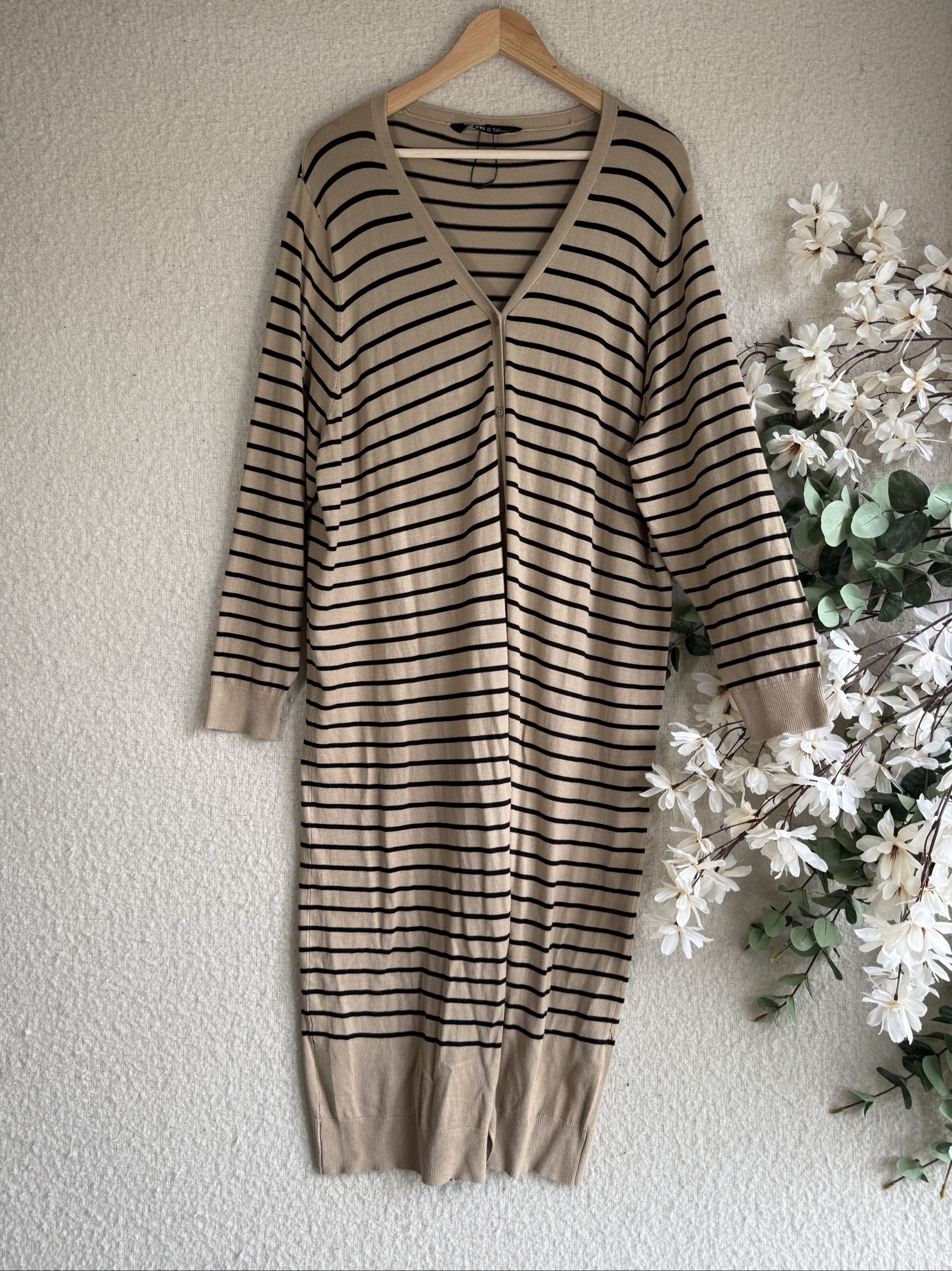 Yours Beige & Black Striped Long Sleeve Cardigan UK 26-28 Plus Size Lightweight