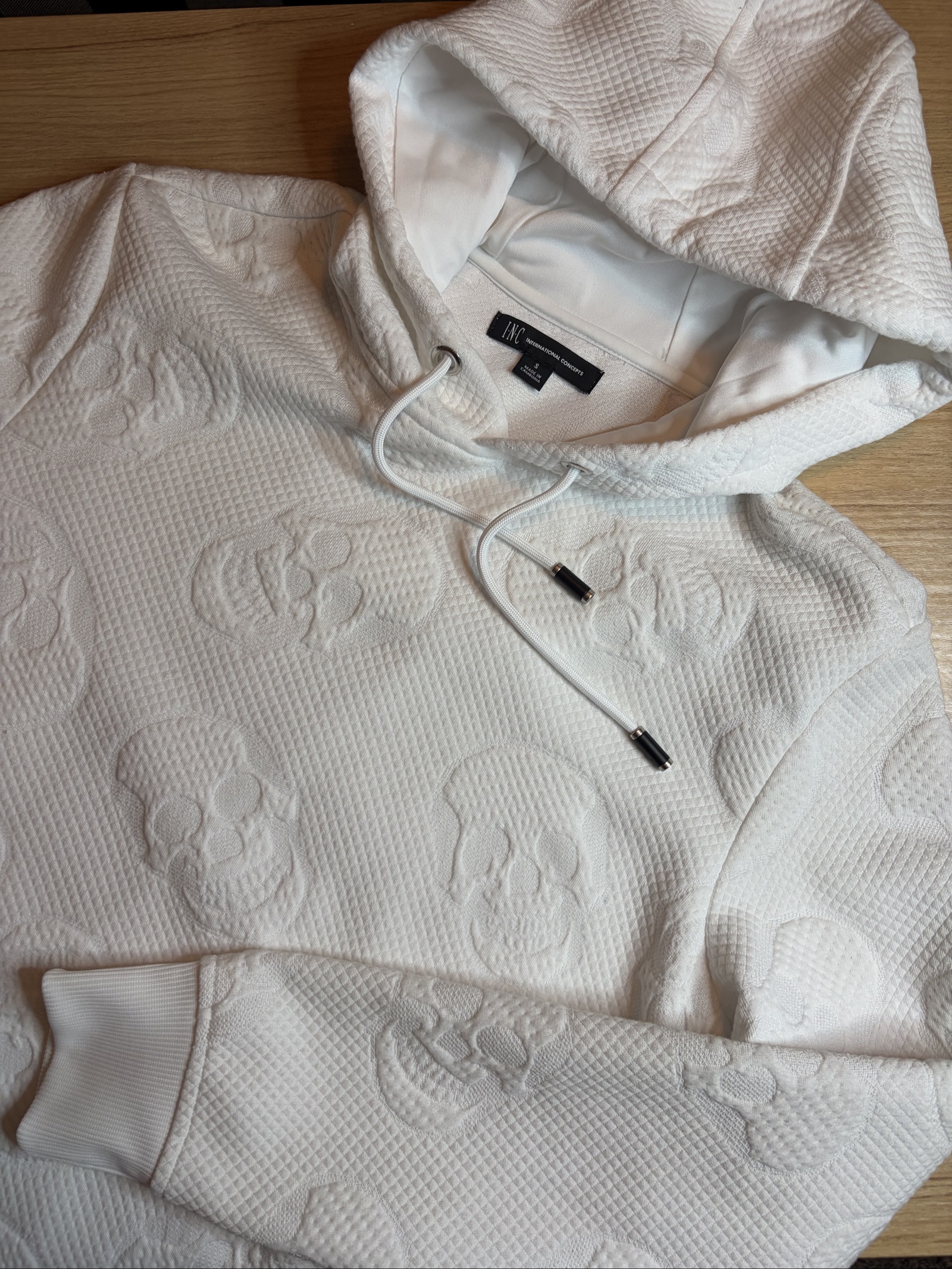 INC White Skull Pattern Hoodie Small Soft Textured Fabric