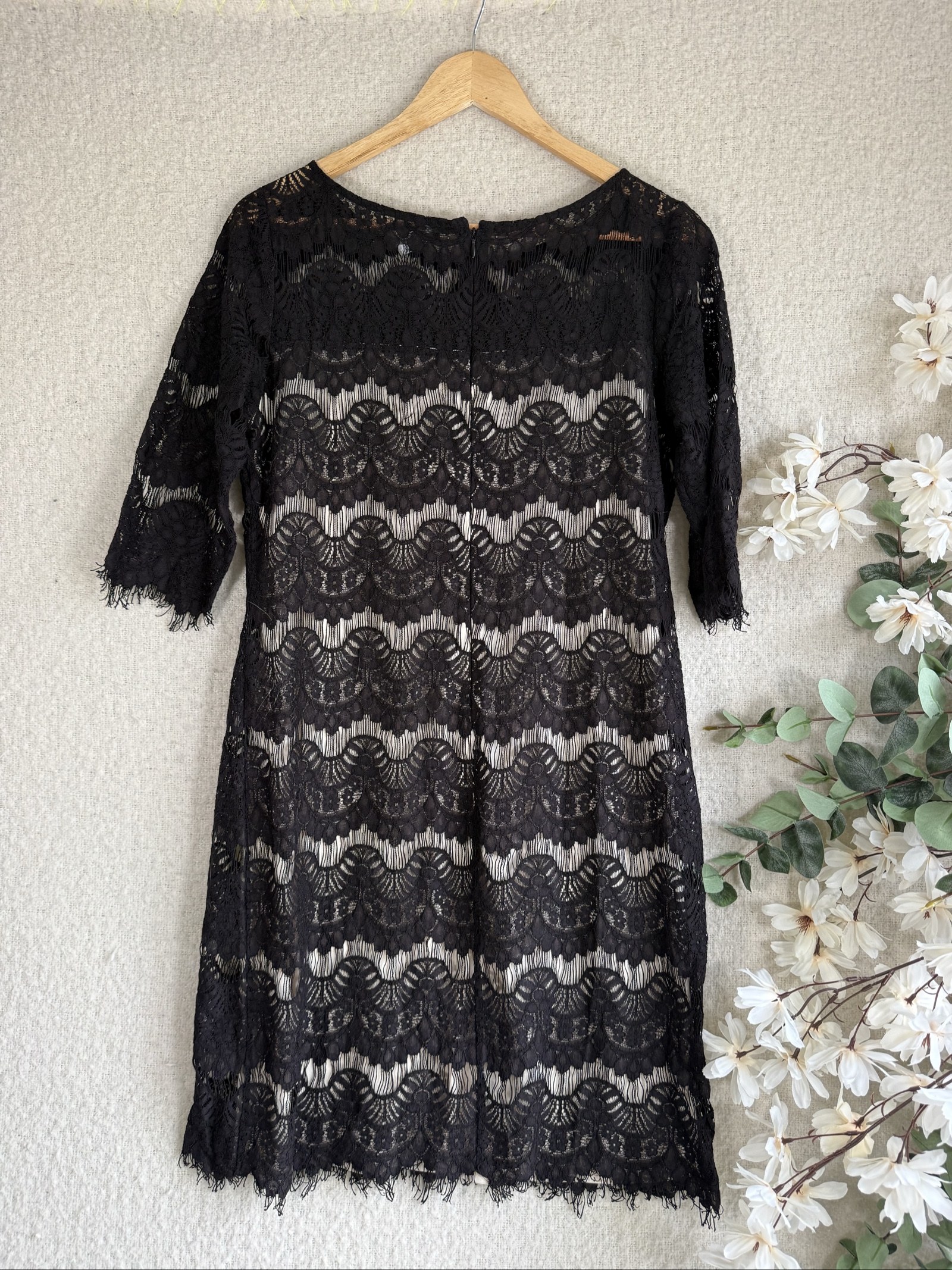 Wallis Black Lace Dress UK 16 Sheer Floral Design Elegant Occasion Wear image 4