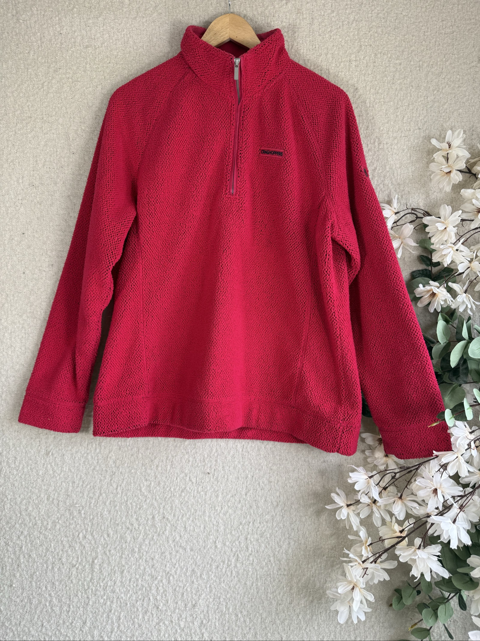Craghoppers Red Fleece Sweatshirt UK 18 Plush Soft Zip Neck Outdoor