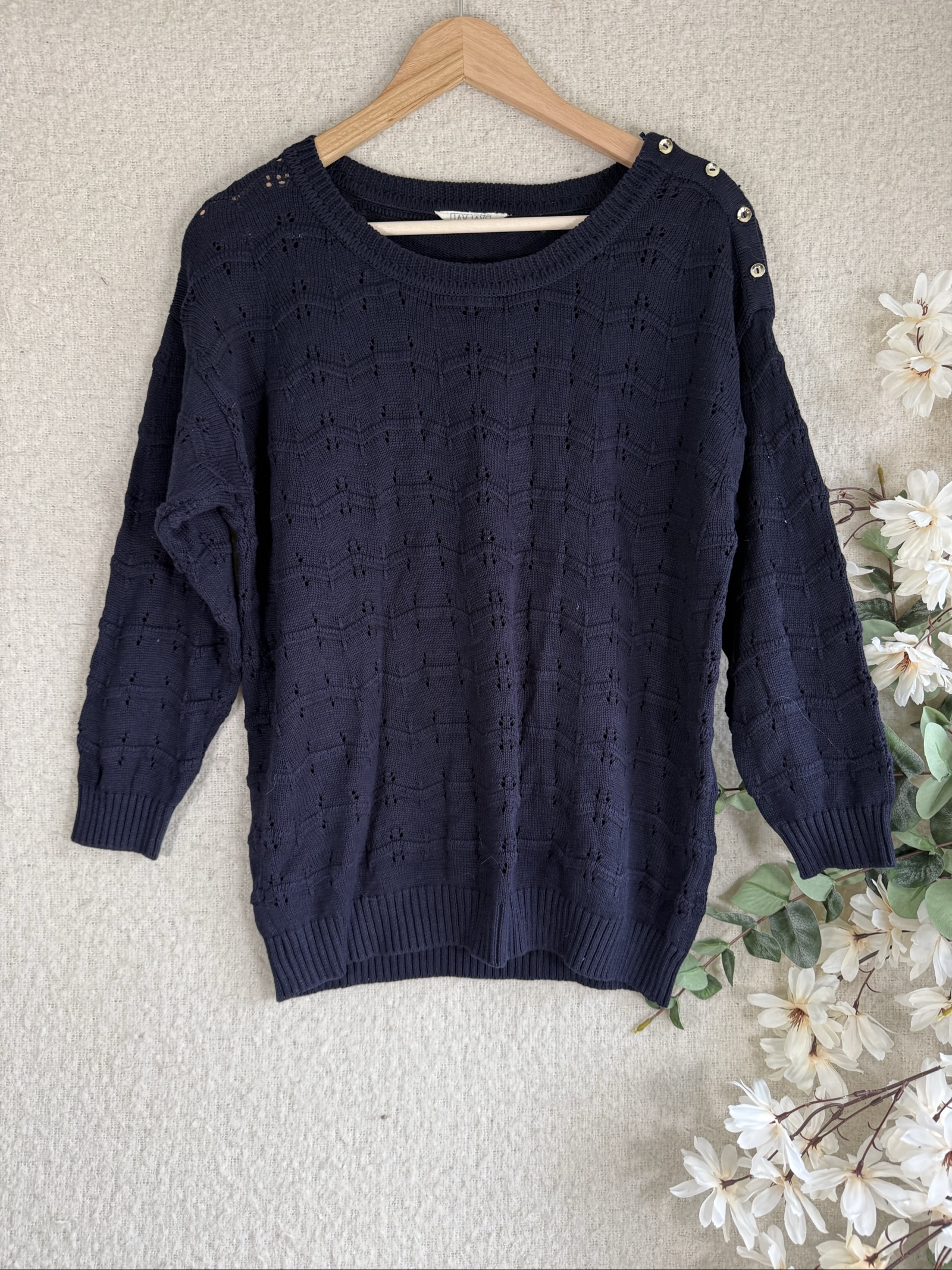 Jay Jays Navy Blue Knit Sweater XL Button Detail Casual Lightweight Jumper