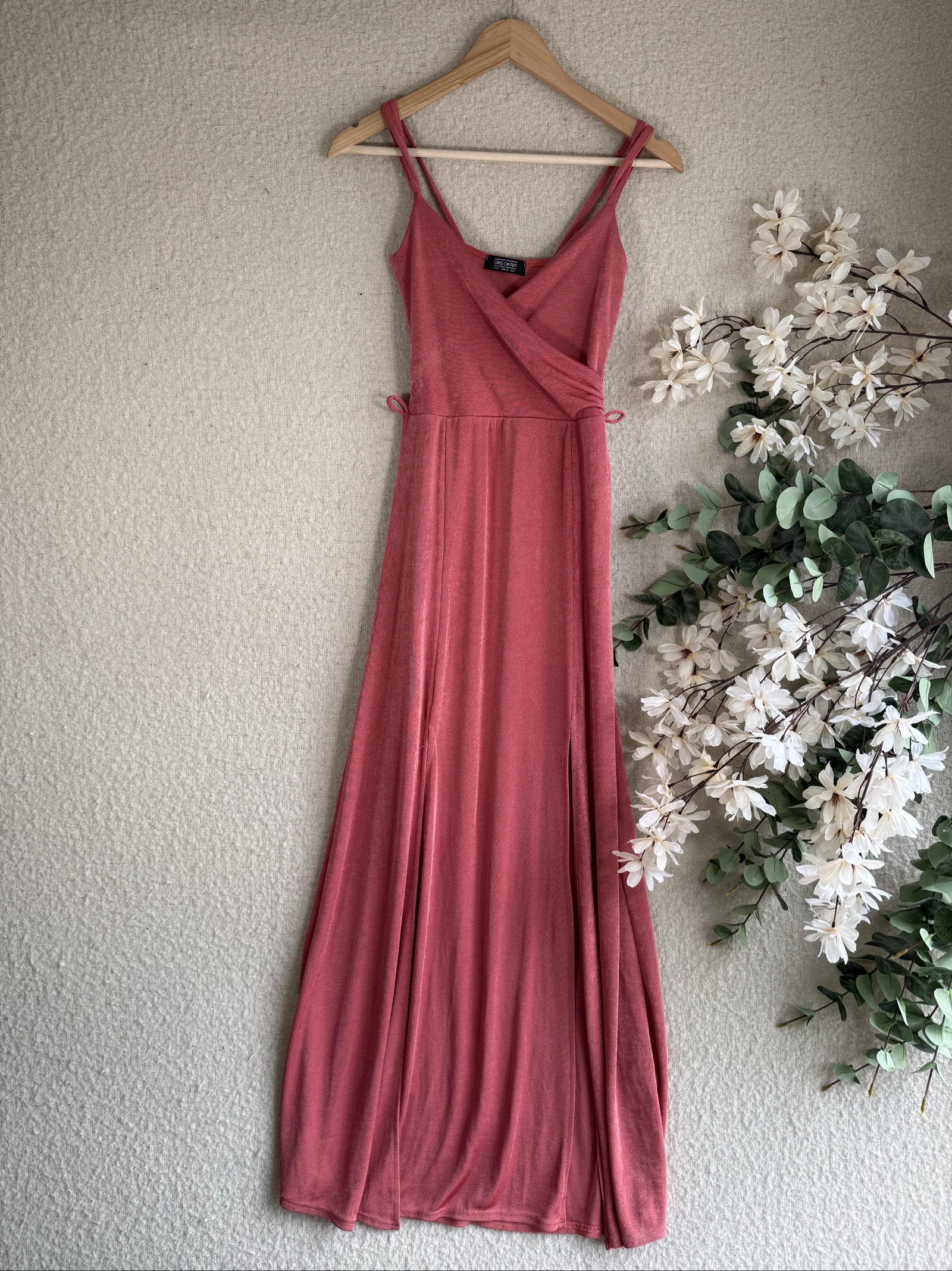 Girls on Film Pink Wrap Front Maxi Dress UK 8 Sleeveless Elegant Summer