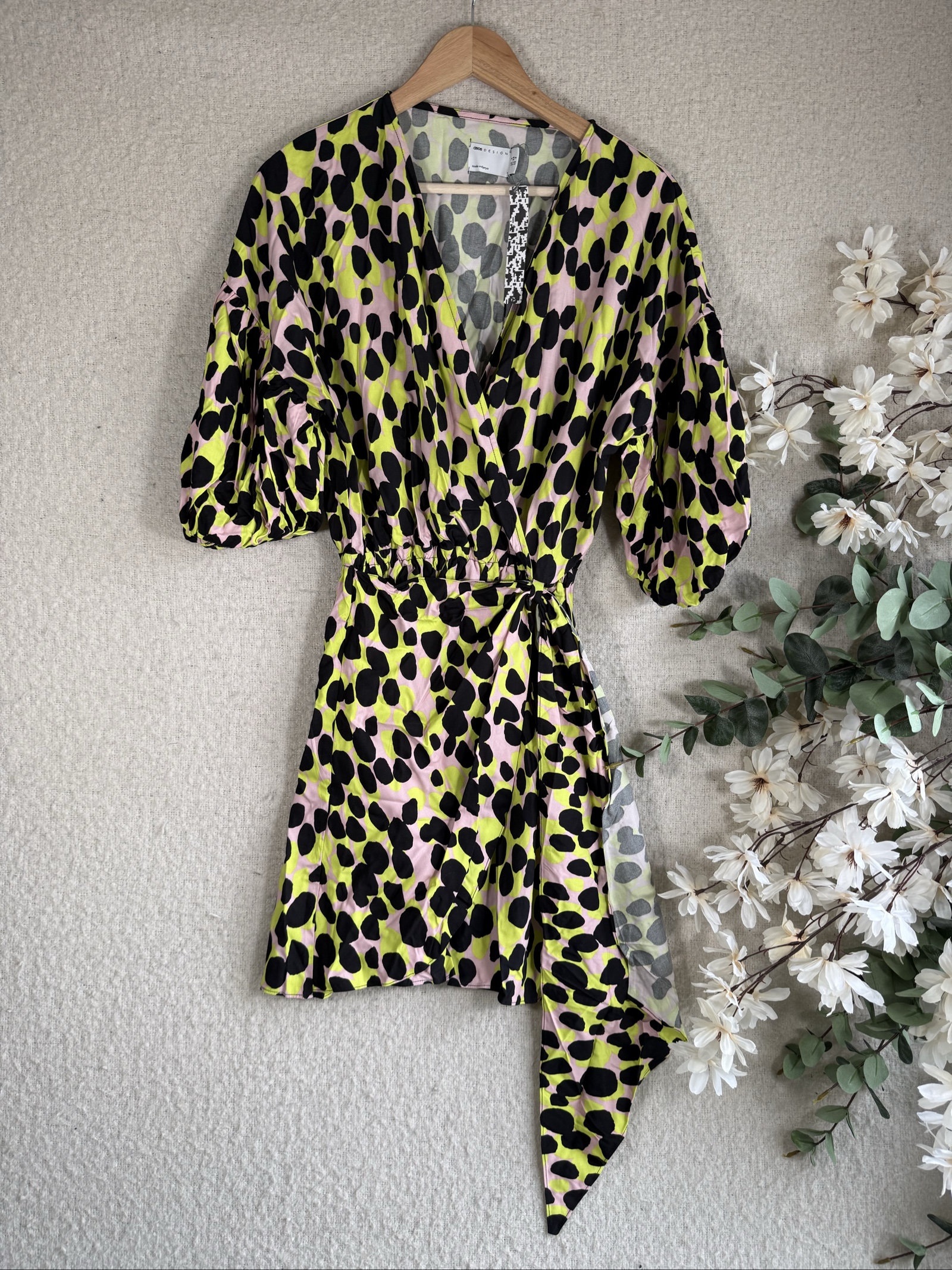 ASOS Multi Colour Animal Print Wrap Dress UK 6 Lightweight Viscose Summer