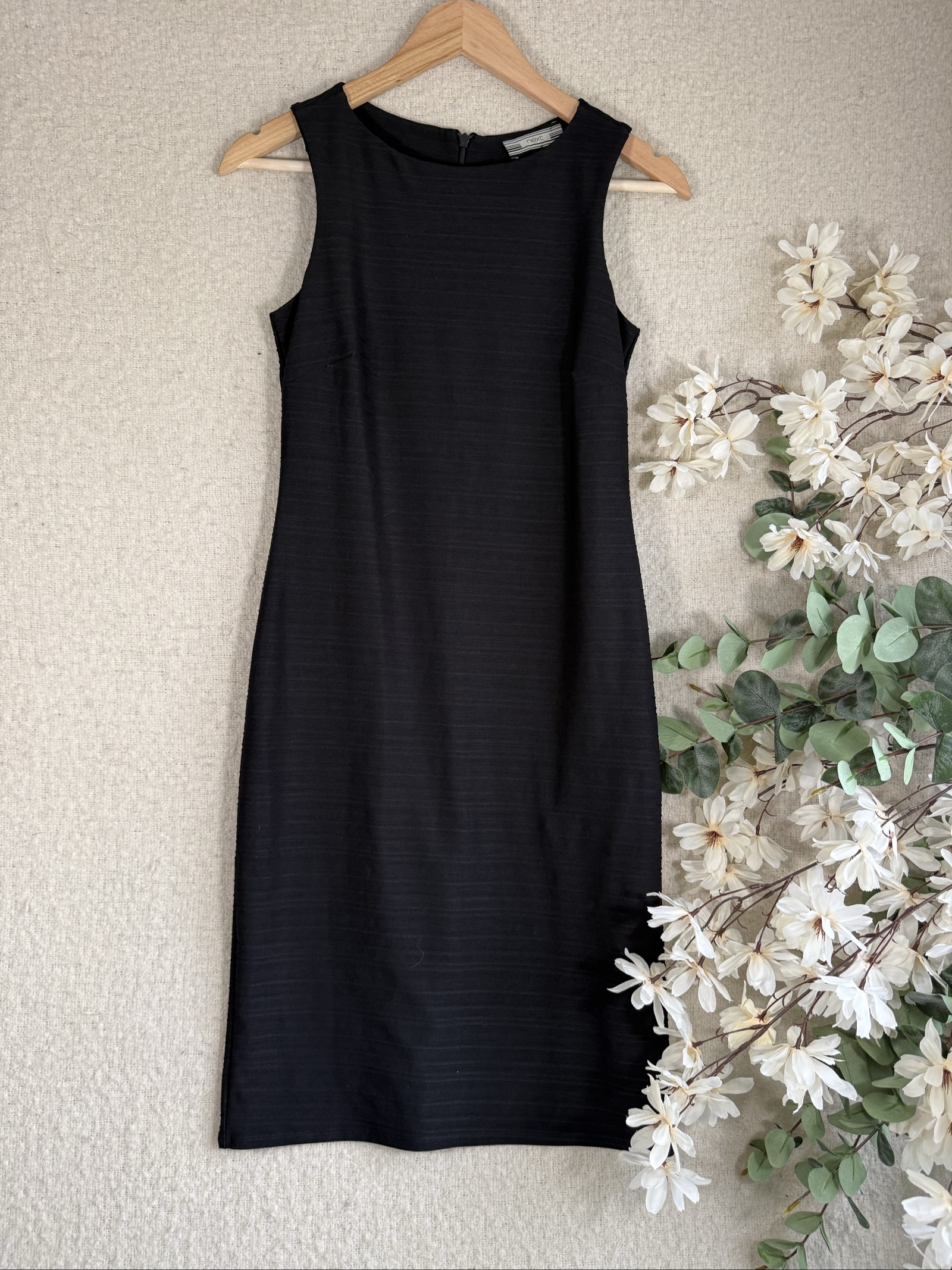 Next Black Sleeveless Shift Dress UK 10 Classic Elegant Occasion Midi