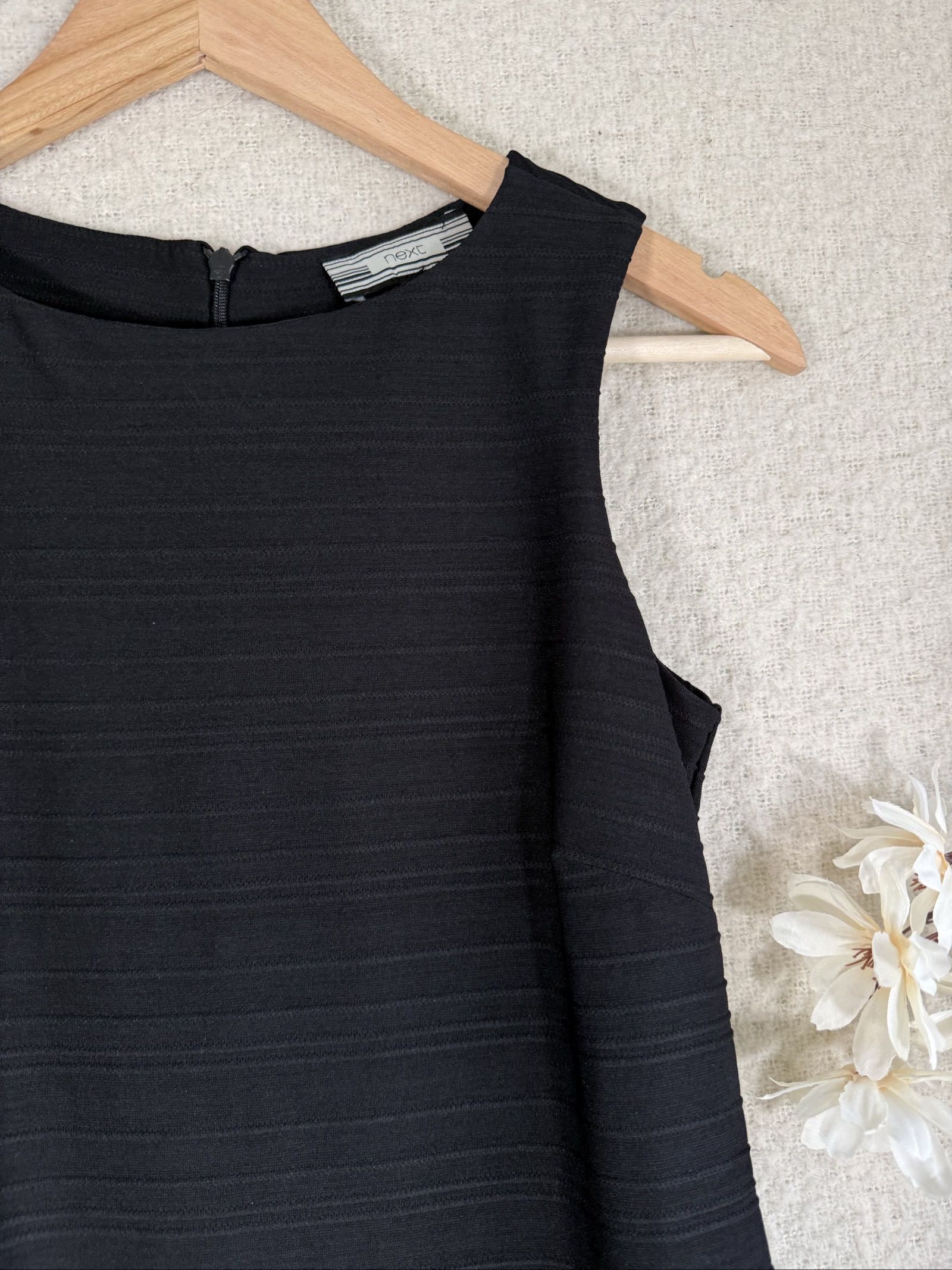 Next Black Sleeveless Shift Dress UK 10 Classic Elegant Occasion Midi image 2
