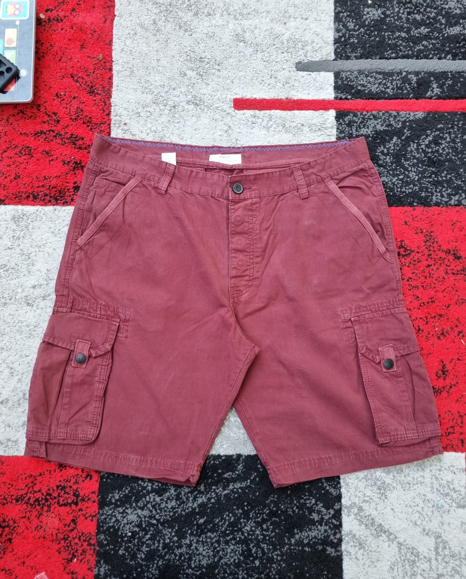 Next Burgundy Cargo Shorts 38 Button Fly Cotton