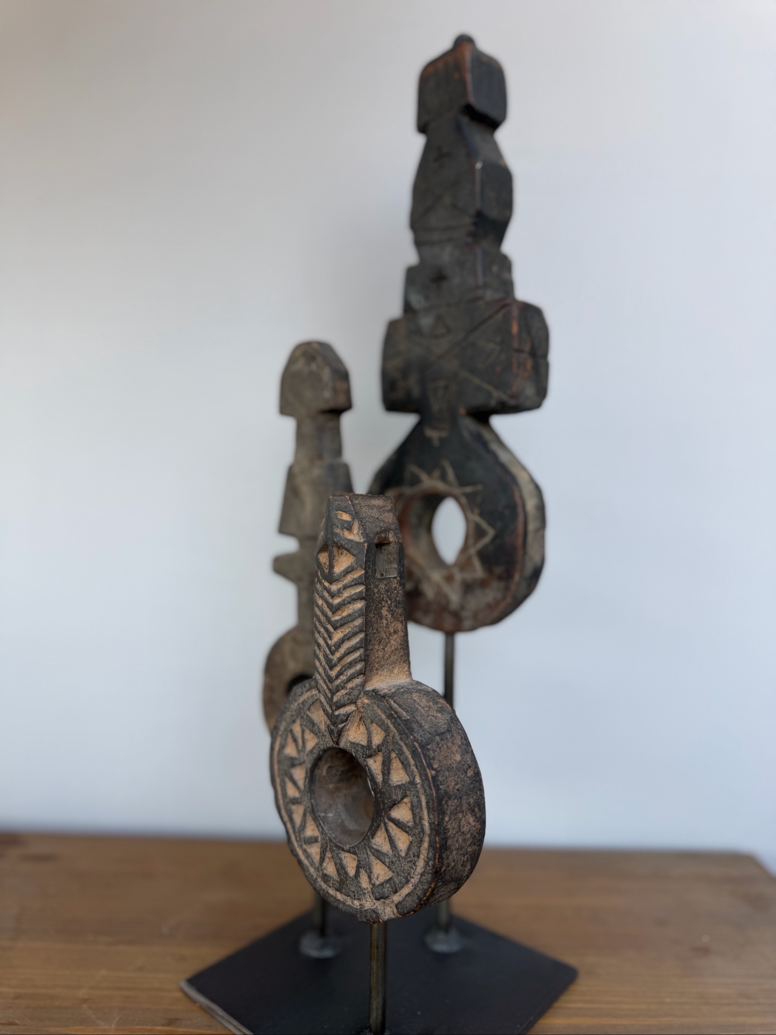 Hand Carved Tribal Abstract Sculpture Set on Metal Stand image 2