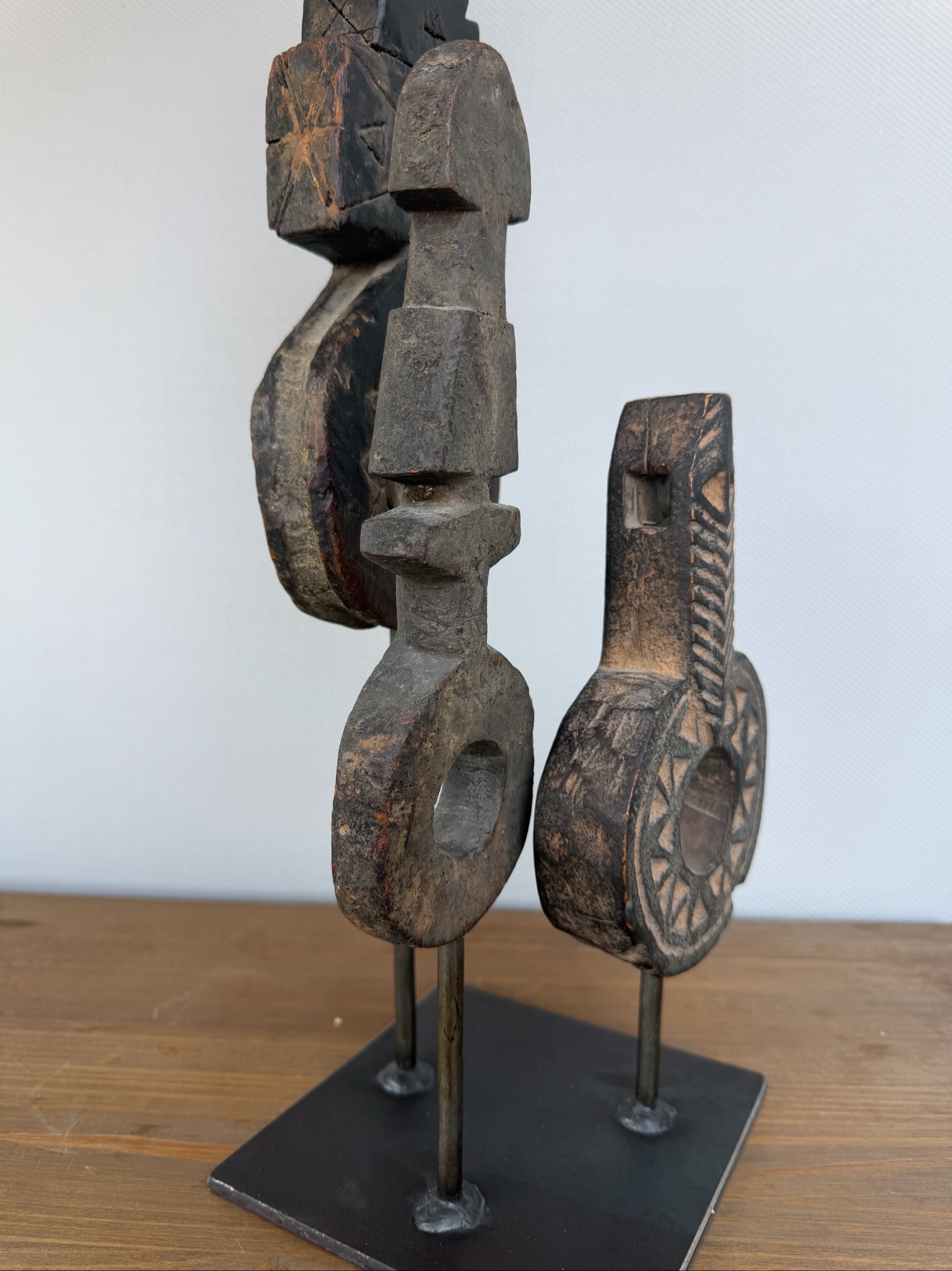 Hand Carved Tribal Abstract Sculpture Set on Metal Stand image 5