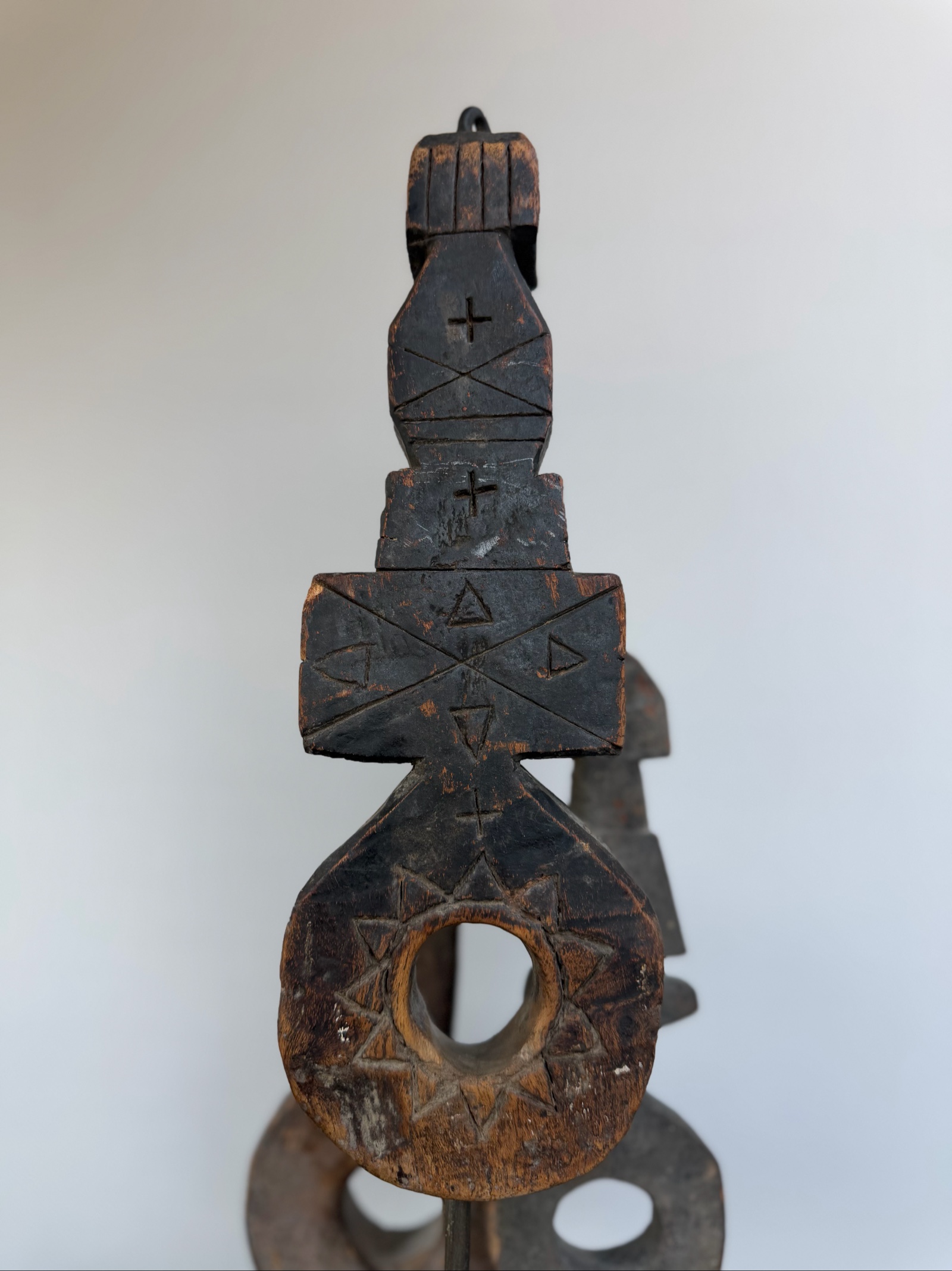 Hand Carved Tribal Abstract Sculpture Set on Metal Stand image 7