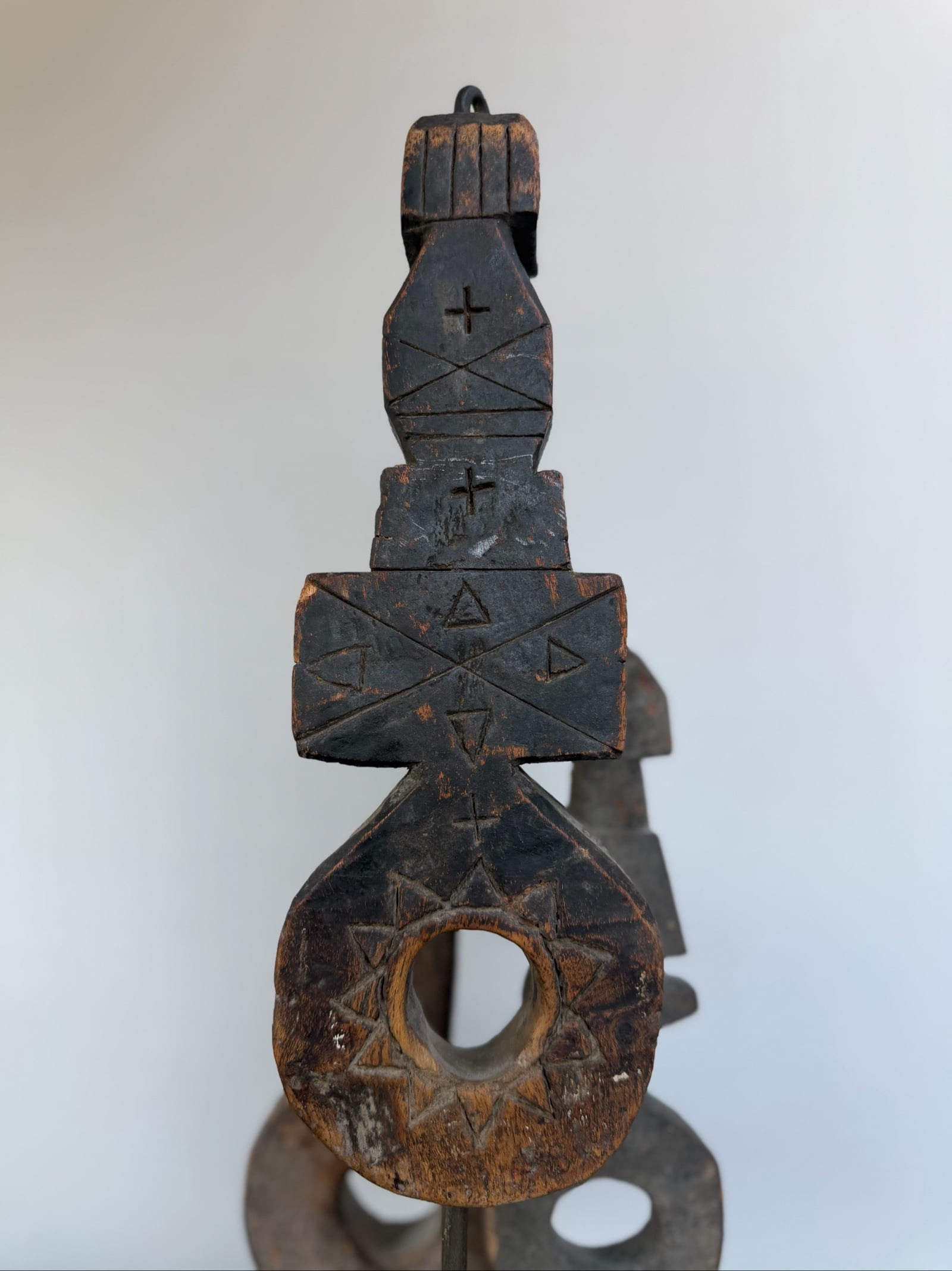 Hand Carved Tribal Abstract Sculpture Set on Metal Stand image 8