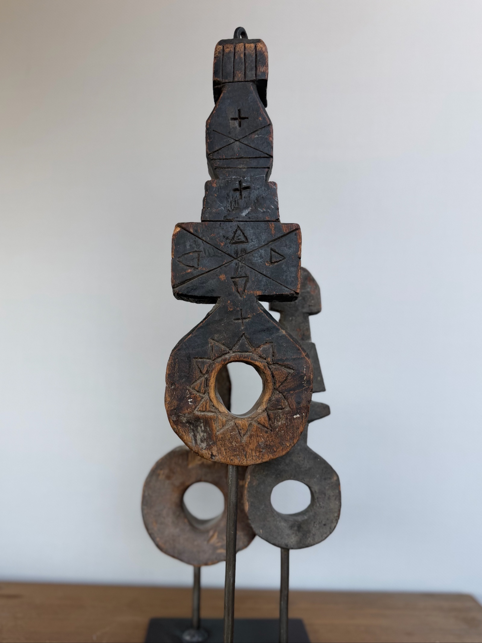 Hand Carved Tribal Abstract Sculpture Set on Metal Stand image 9