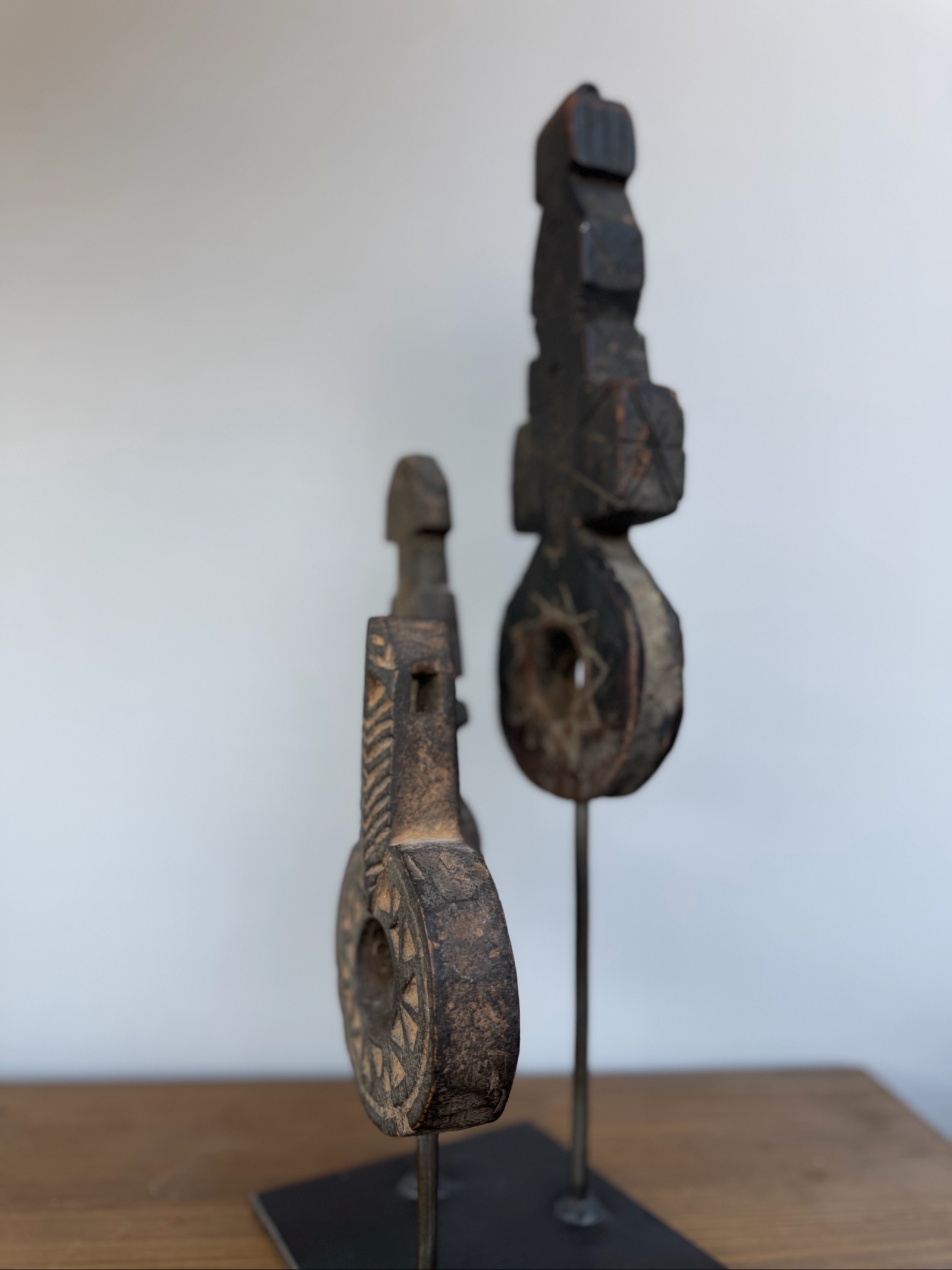 Hand Carved Tribal Abstract Sculpture Set on Metal Stand image 10