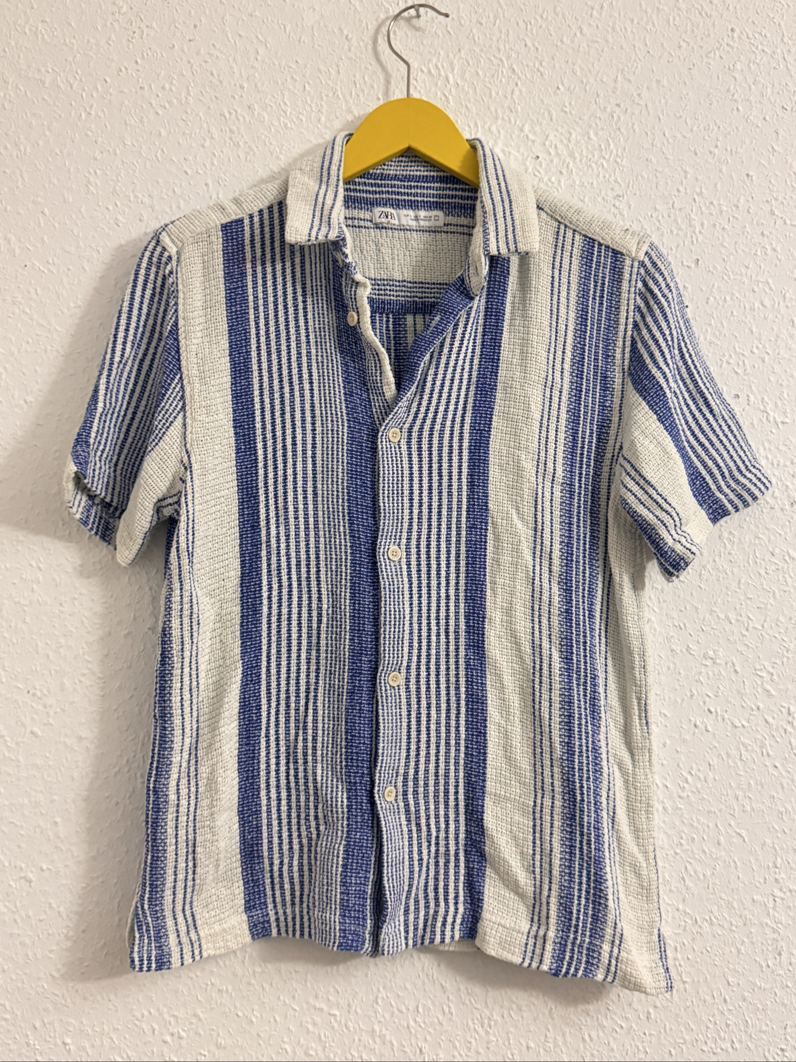 Zara White & Blue Striped Button Shirt Size L Vibrant Summer Shirt