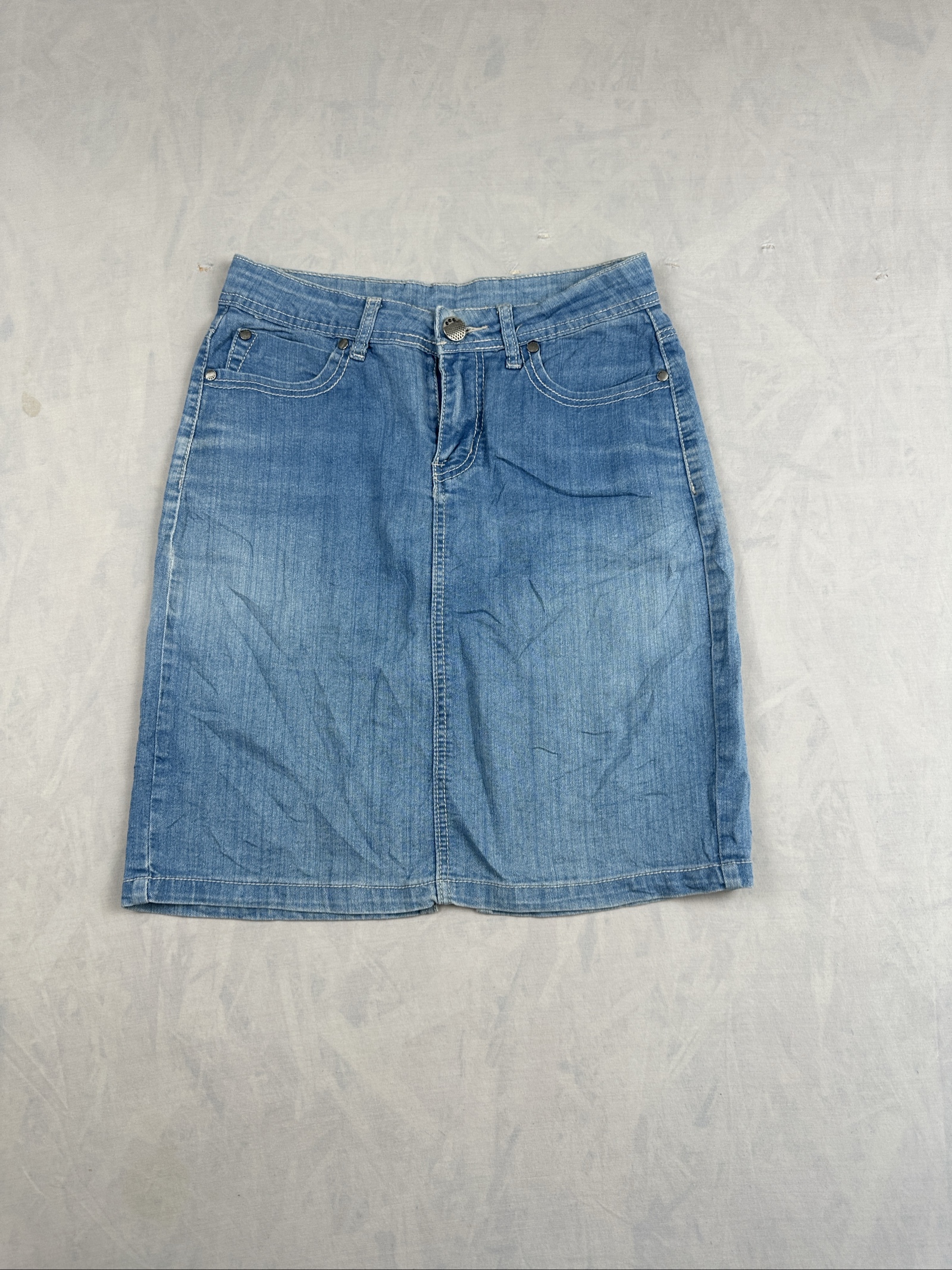 Blue Denim Skirt Cotton Blend Medium Length Size S Casual