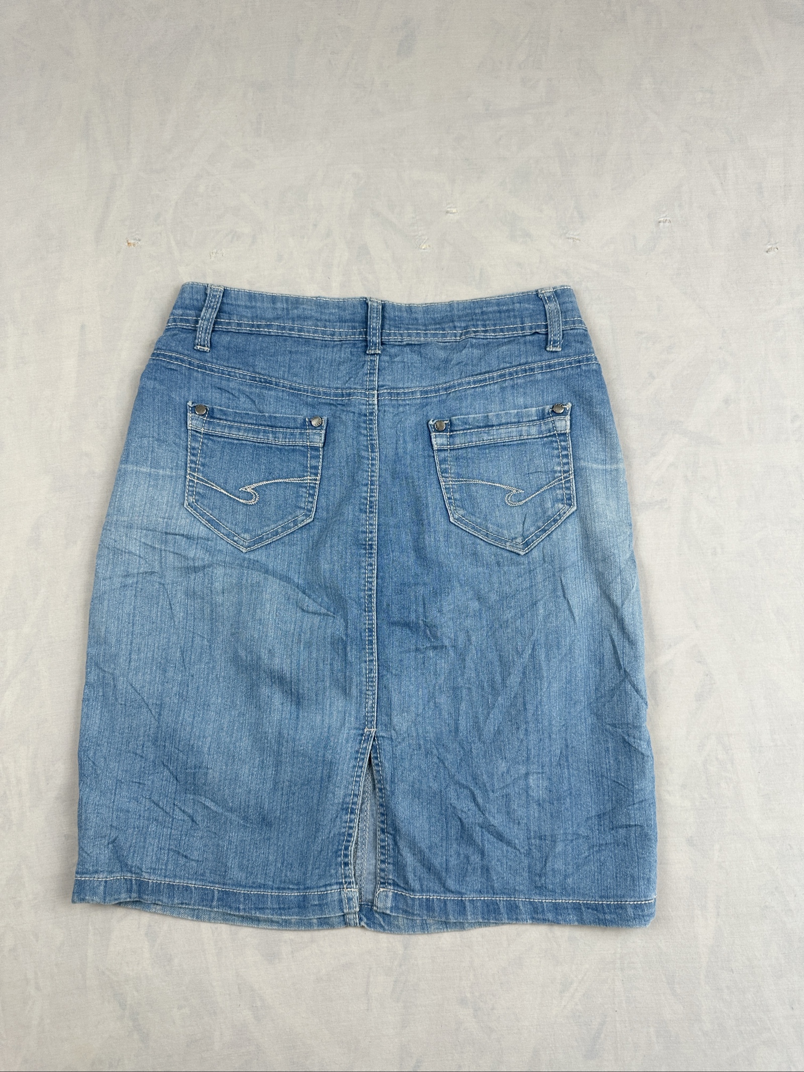 Blue Denim Skirt Cotton Blend Medium Length Size S Casual image 3