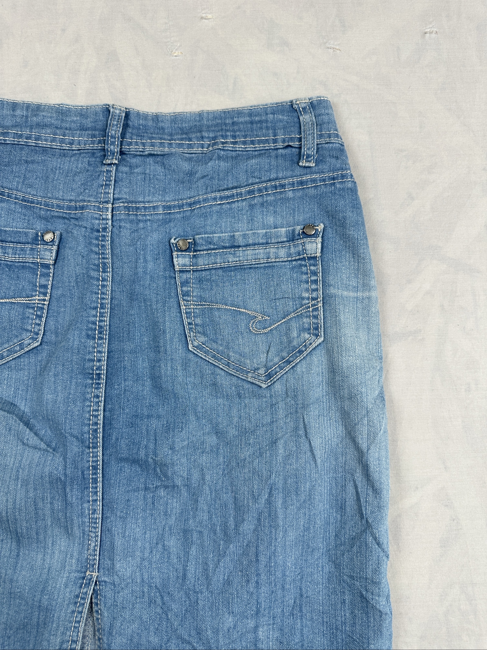 Blue Denim Skirt Cotton Blend Medium Length Size S Casual image 4