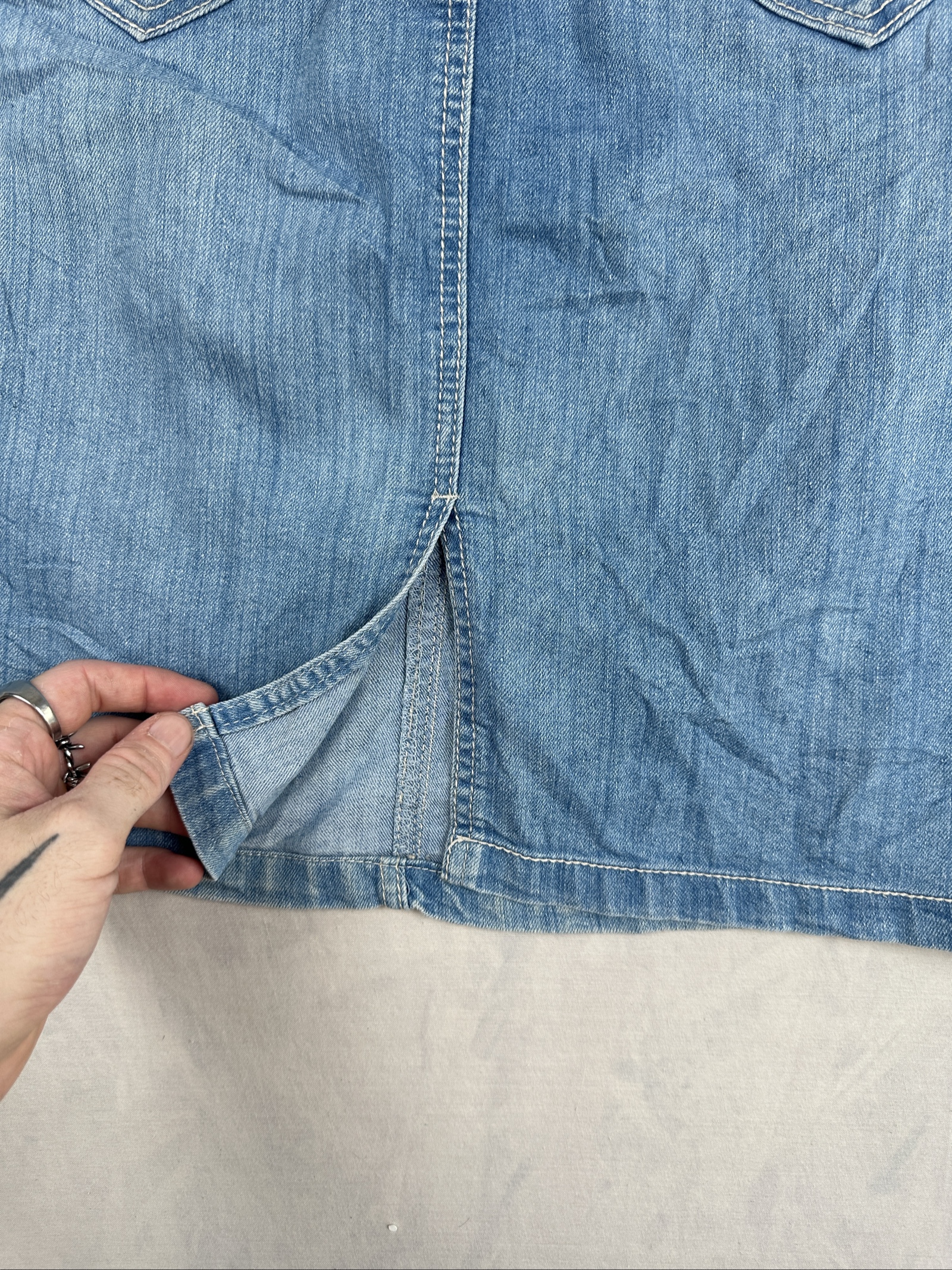 Blue Denim Skirt Cotton Blend Medium Length Size S Casual image 5