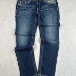 Miss Me Blue Embroidered Cuffed Skinny Jeans 31 Waist