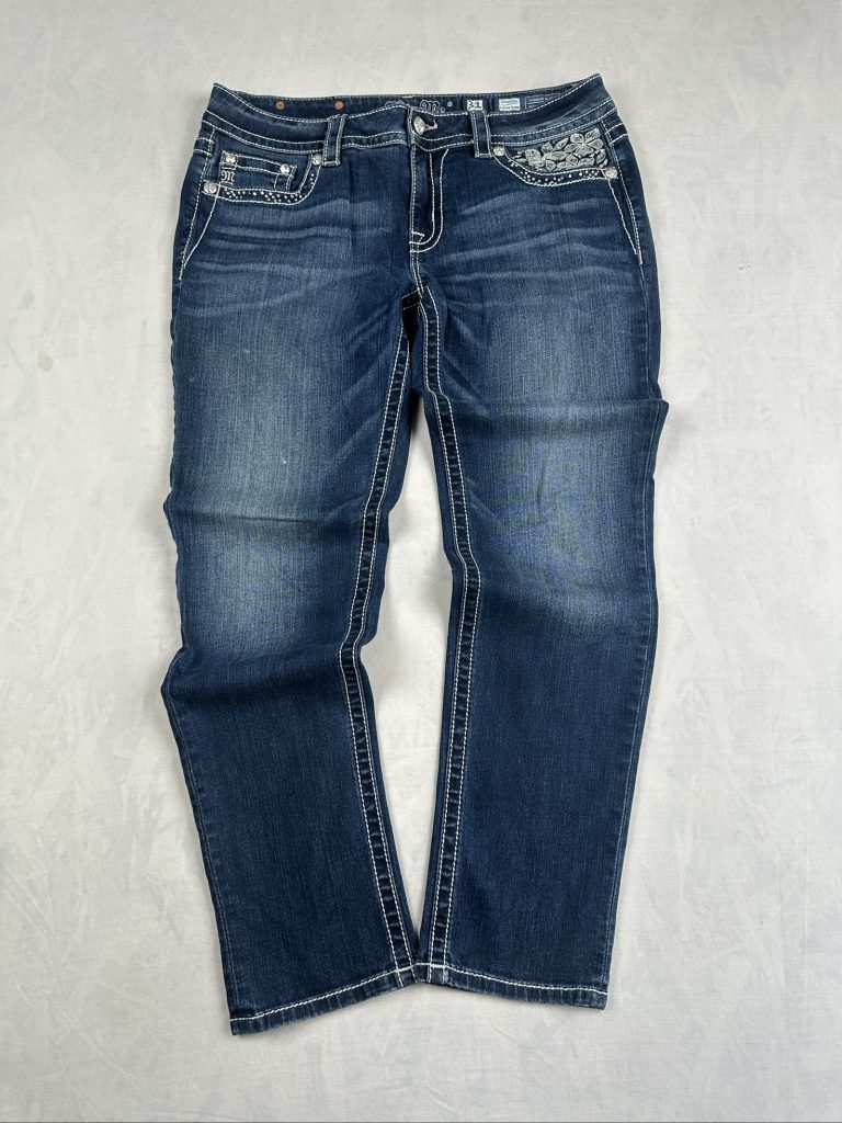 Miss Me Blue Embroidered Cuffed Skinny Jeans 31 Waist