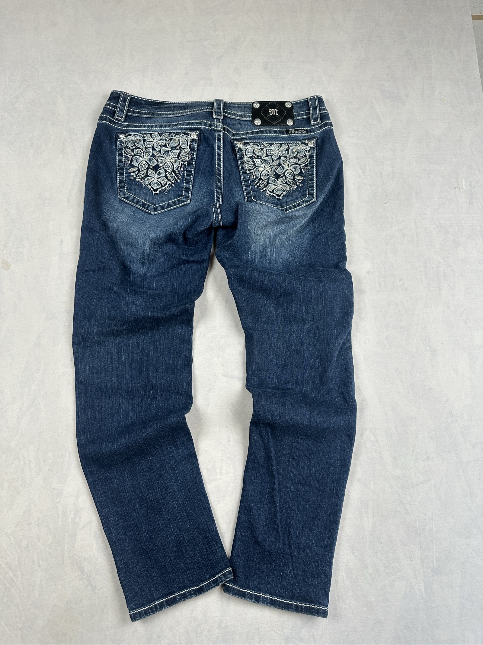 Miss Me Blue Embroidered Cuffed Skinny Jeans 31 Waist image 6