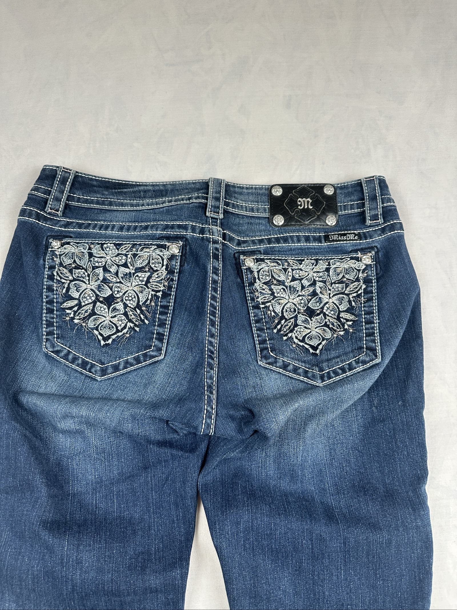 Miss Me Blue Embroidered Cuffed Skinny Jeans 31 Waist image 7