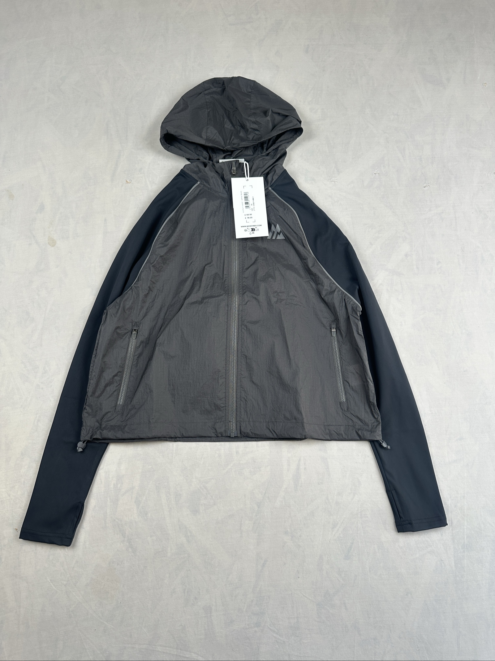 Montirex Grey & Black Vitality Jacket XS Lightweight Hooded Windbreaker