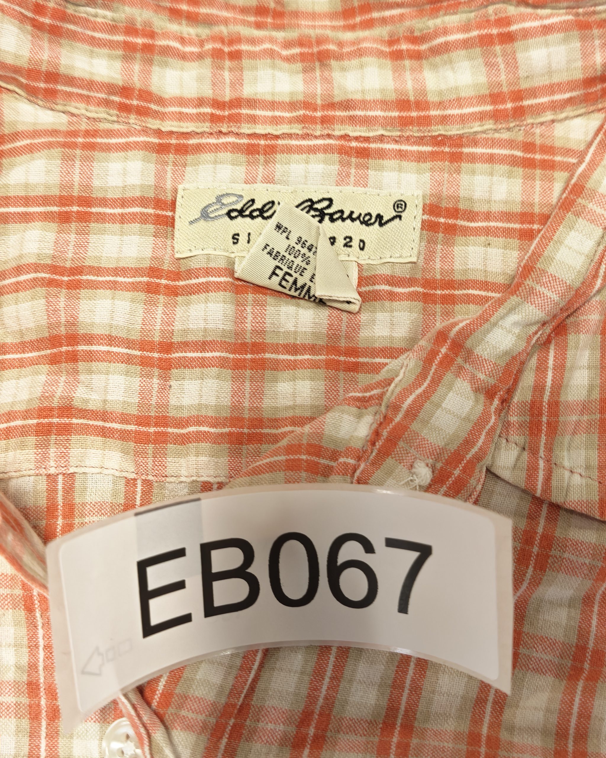 Eddie Bauer Orange & White Check women's Sleeveless Shirt Large Cotton image 6
