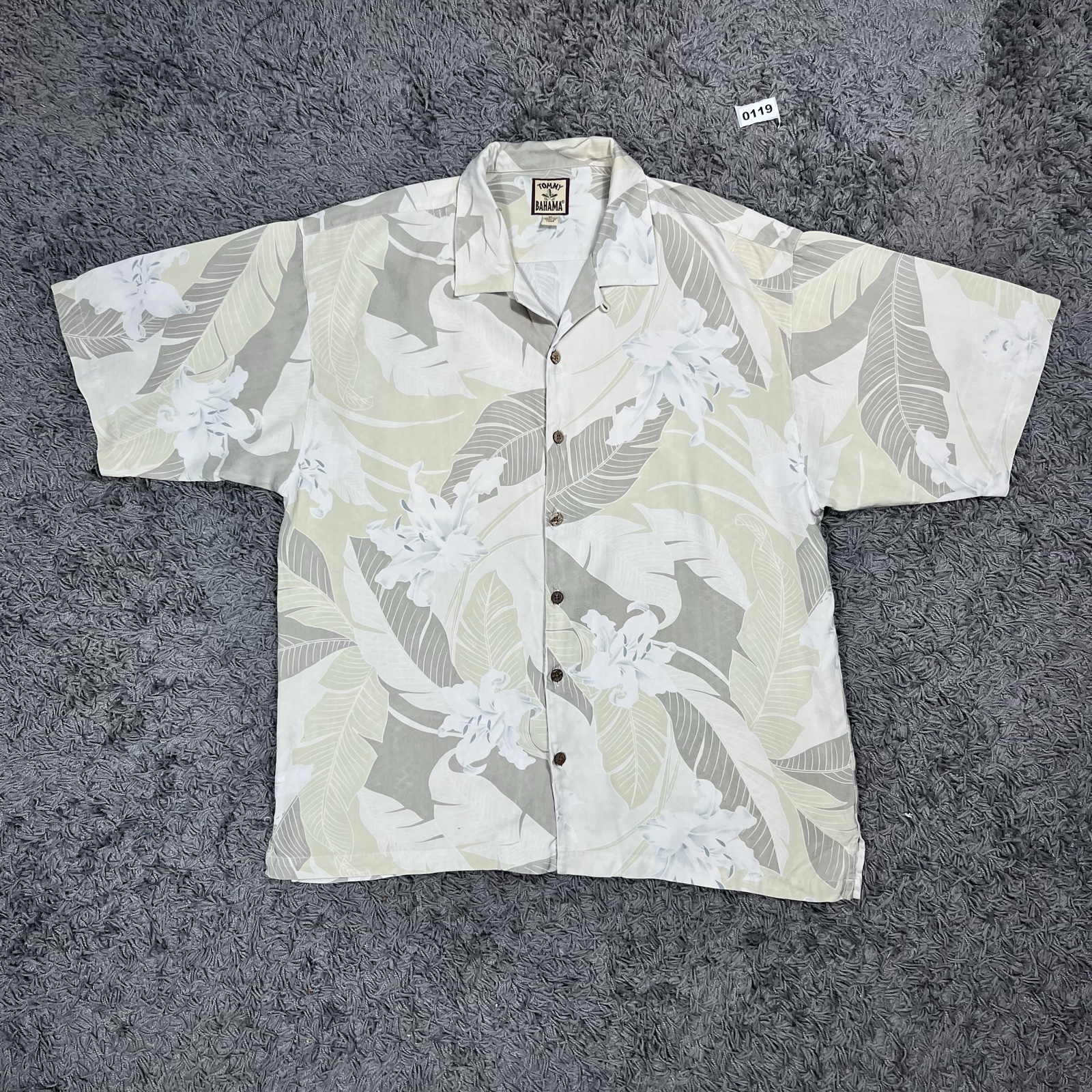 Tommy Bahama Beige & White Floral Silk Shirt XL