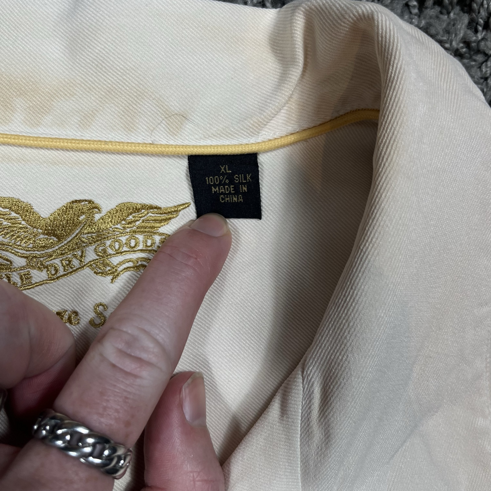 Eagle of Wool Cream Silk Button-Up Shirt XL Large Pocket Short Sleeve image 7