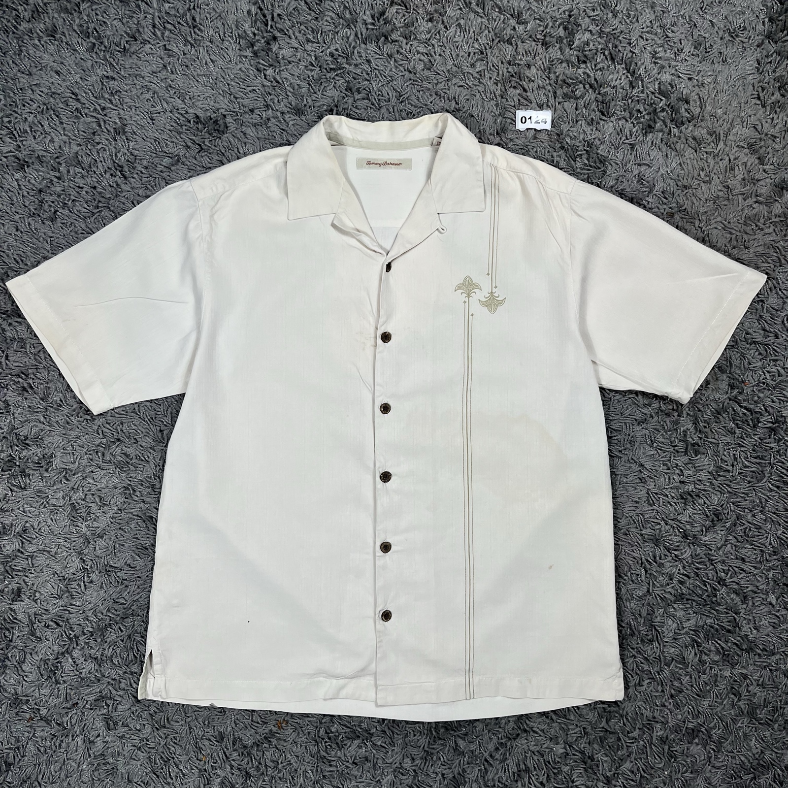 Tommy Bahama Cream Silk Short Sleeve Shirt M