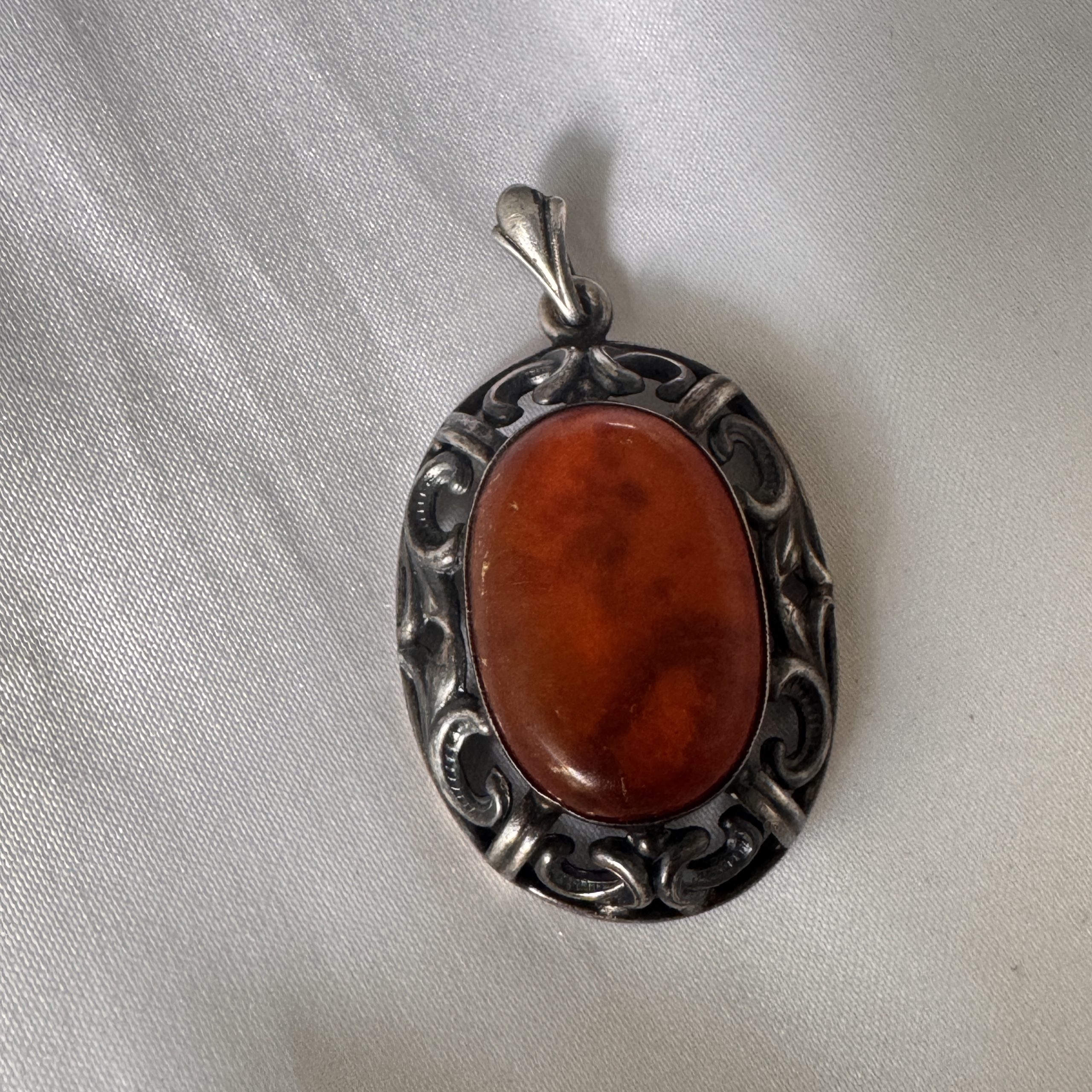 Brown Agate Silver Pendant Vintage Jewellery