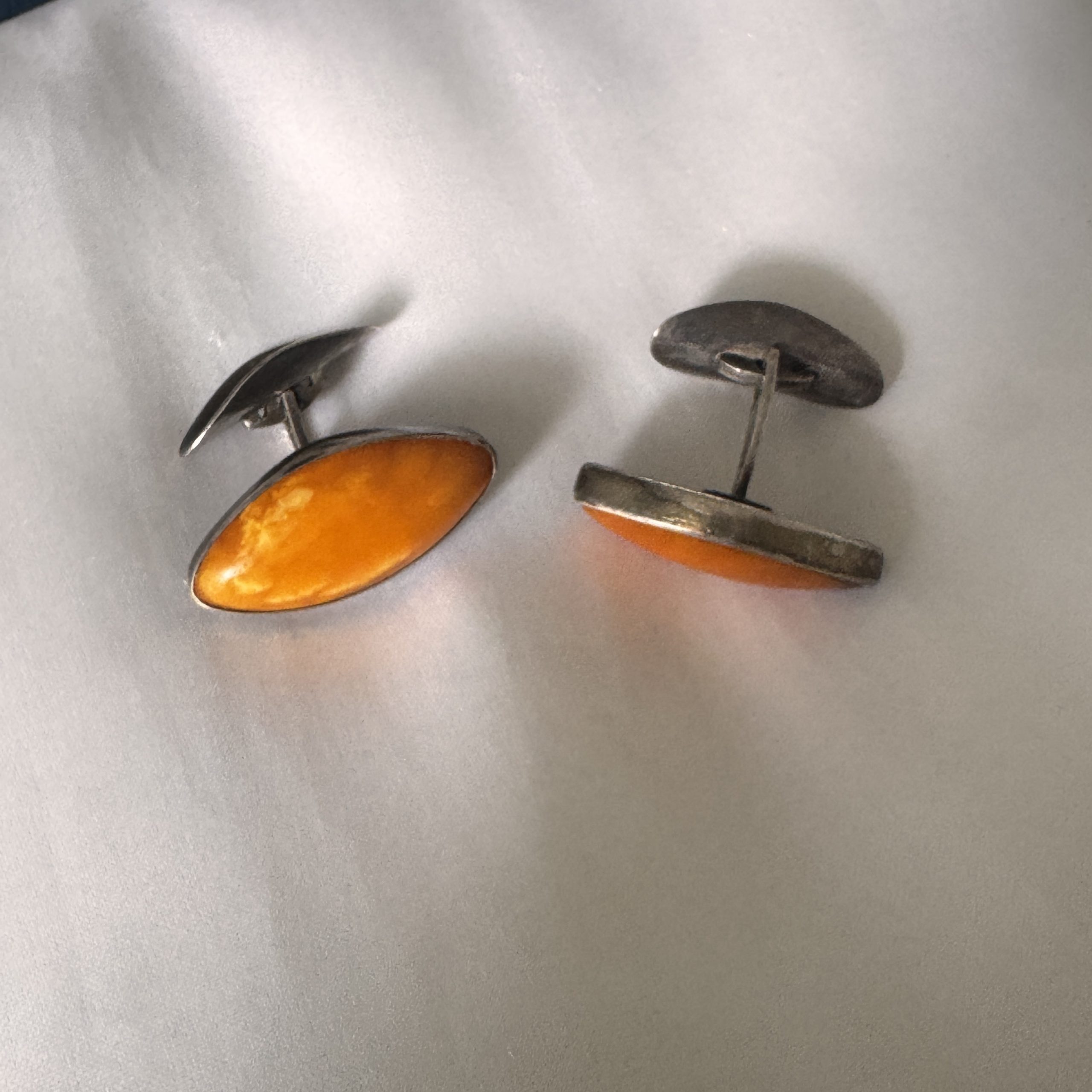Orange Oval Cufflinks Vintage 835 Silver Tone Jewellery