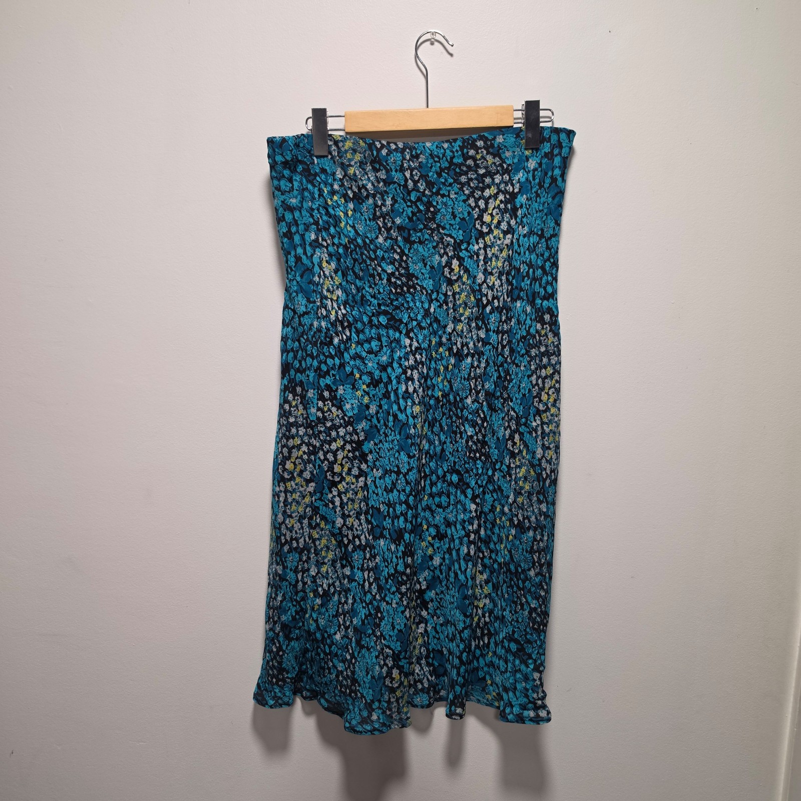 Ella J Blue Multi Printed Midi Skirt Size 18 Polyester Lined