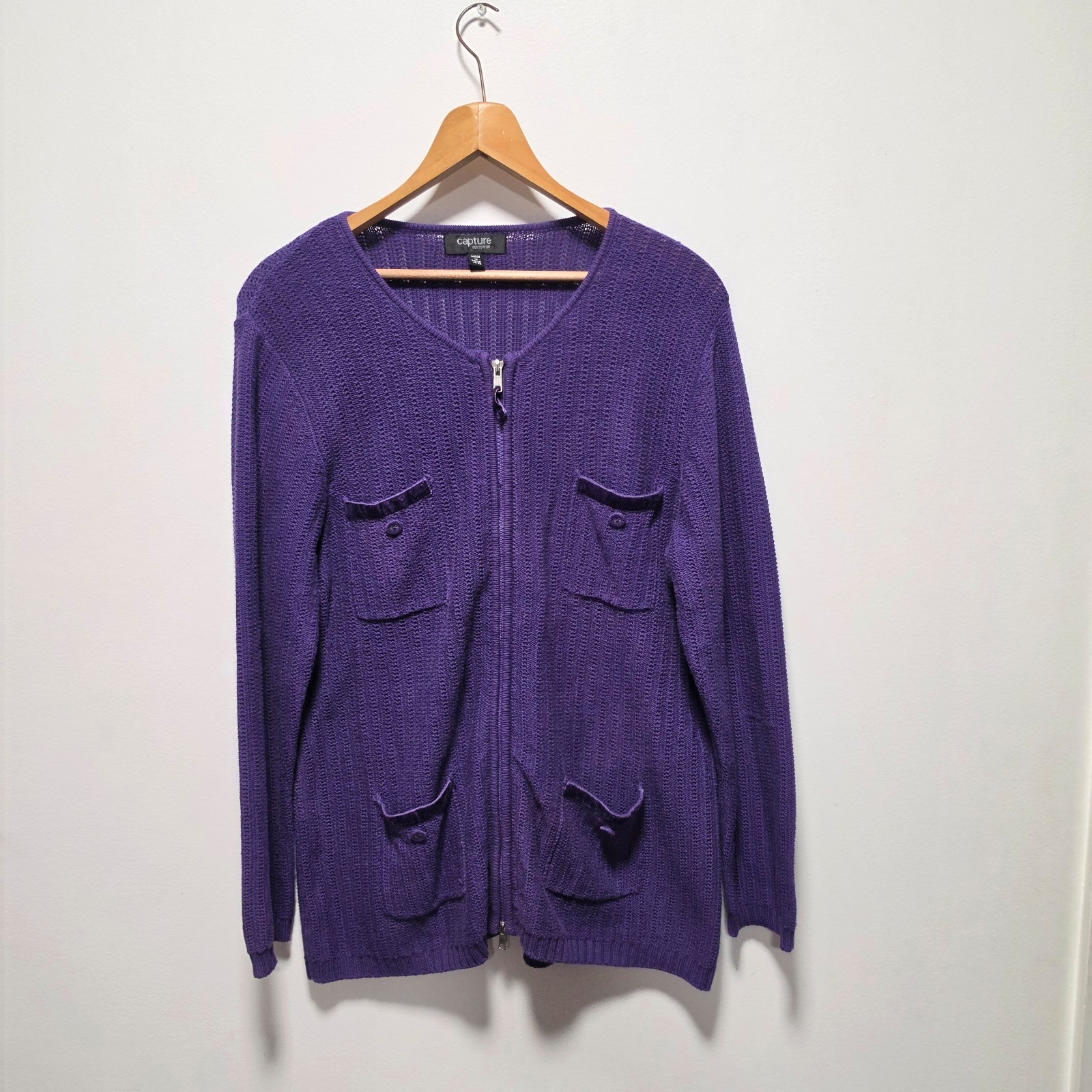 Capture Purple Knit Zip Front Cardigan Small with Pockets