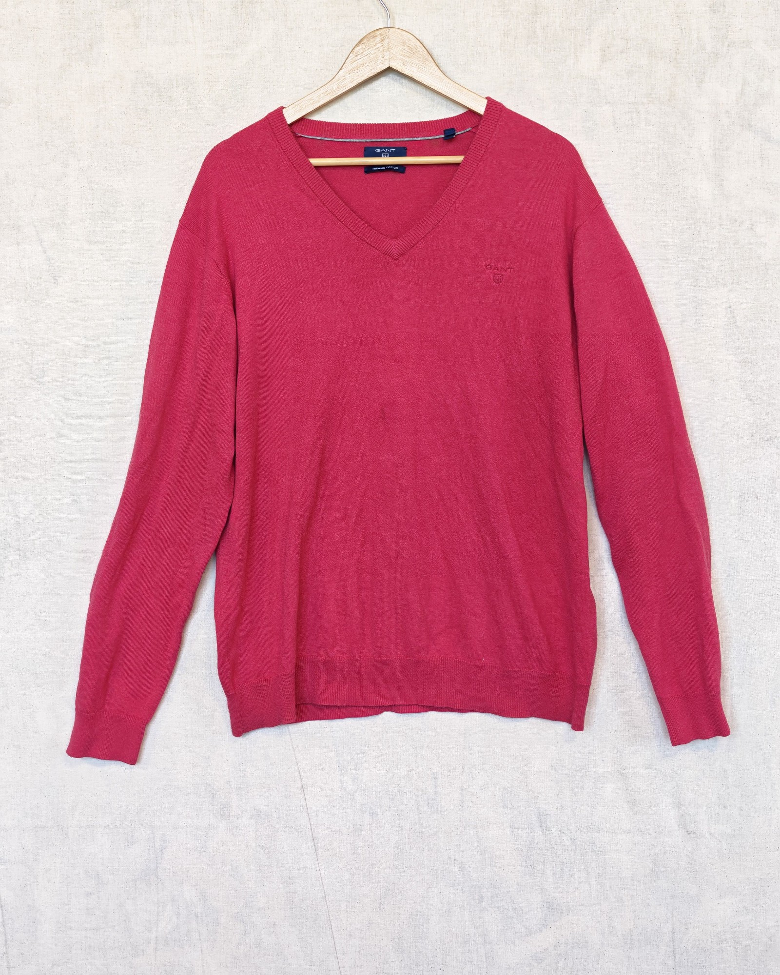 Gant Red Cotton V-Neck Jumper XL