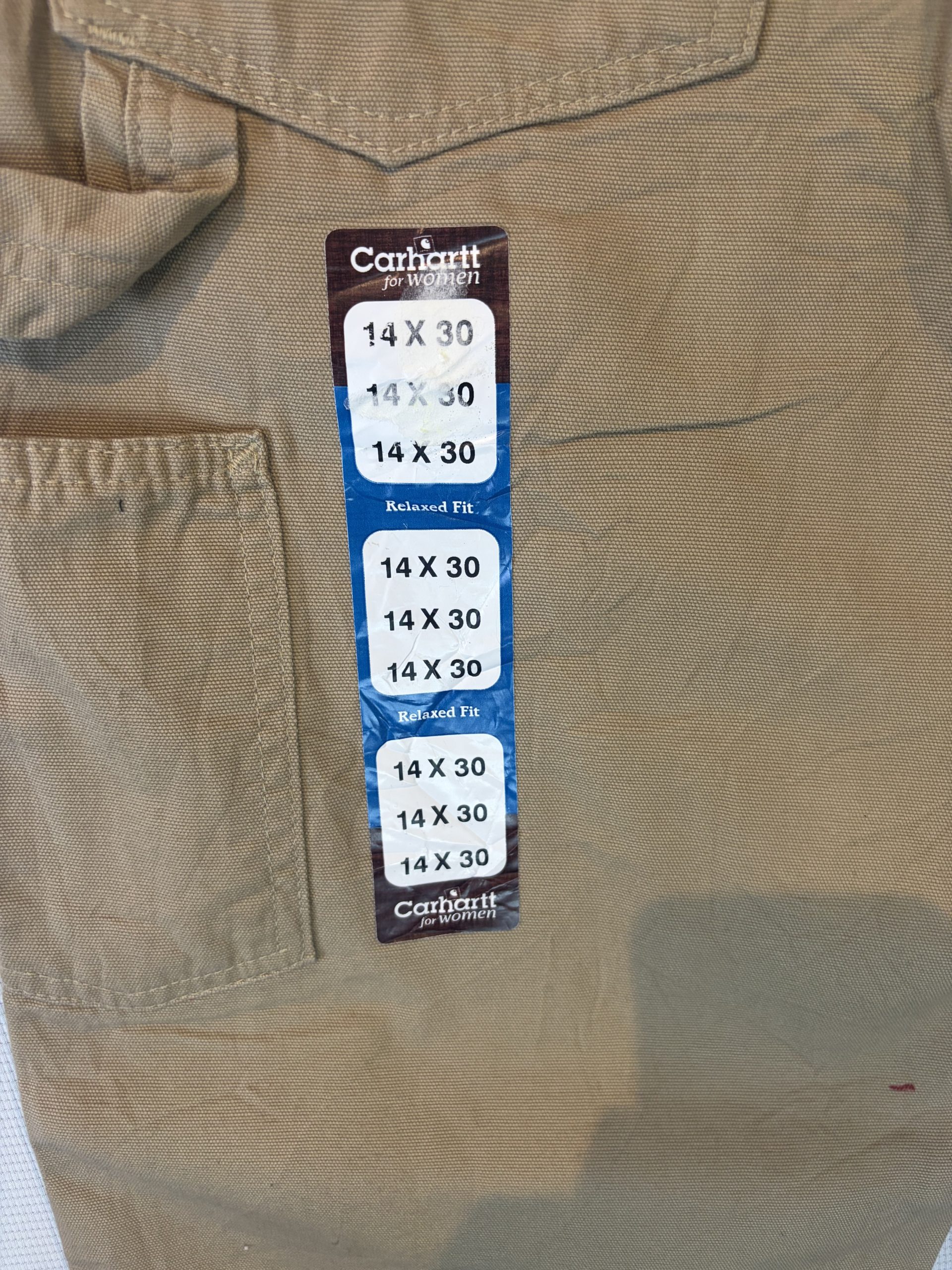 Carhartt WB159 Women's Carpenter Dungaree Trousers Khaki Tan Size 14x30 Relaxed Fit Cotton image 5