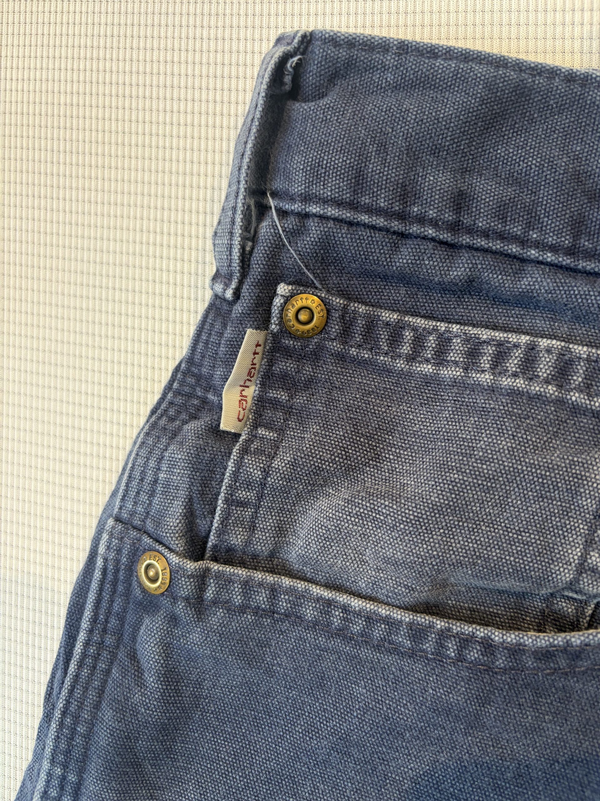 Vintage Carhartt B159 Loose Fit Carpenter Trousers Navy Faded 38x34 100% Cotton Workwear image 2