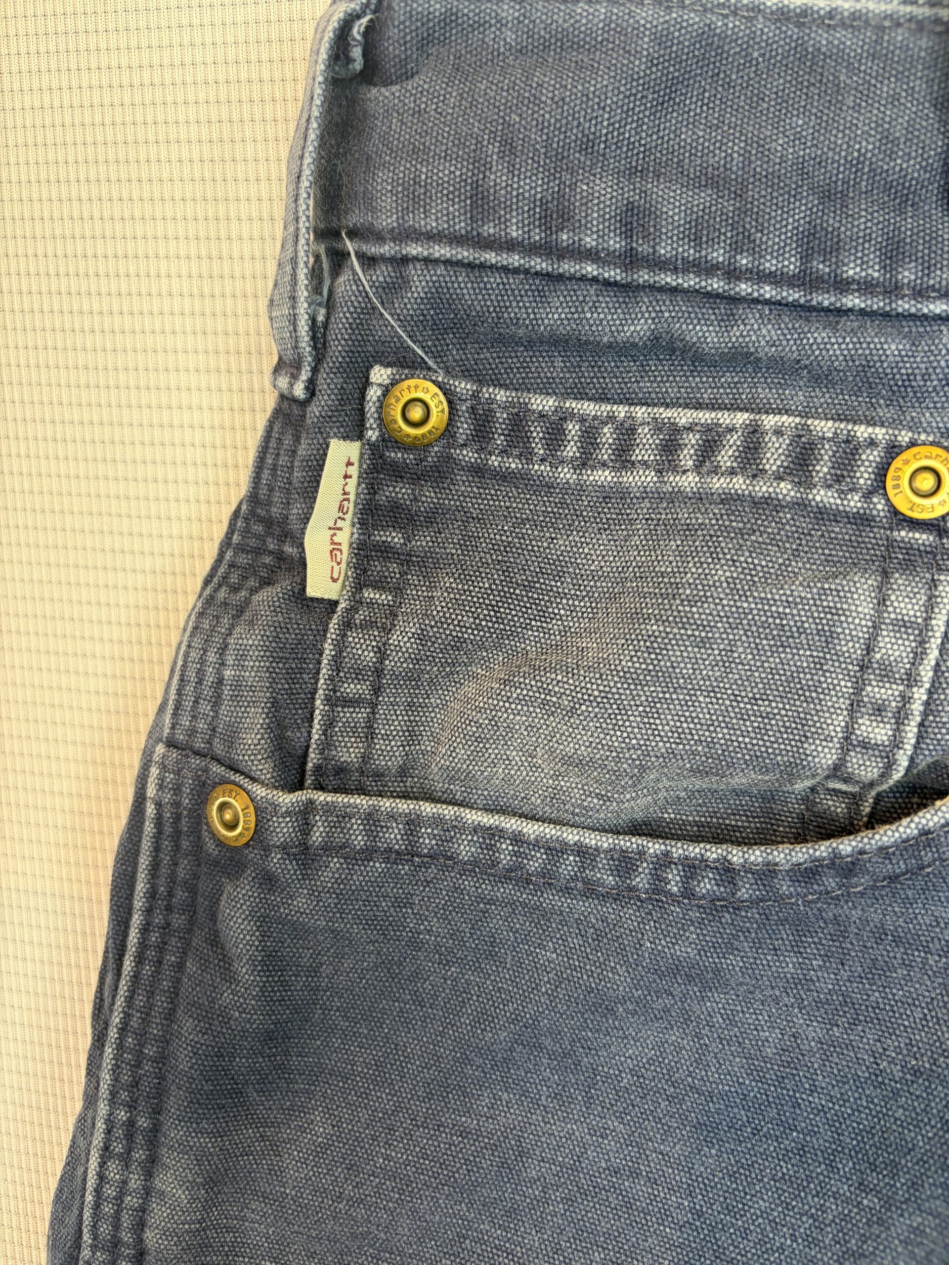 Vintage Carhartt B159 Loose Fit Carpenter Trousers Navy Faded 38x34 100% Cotton Workwear image 4