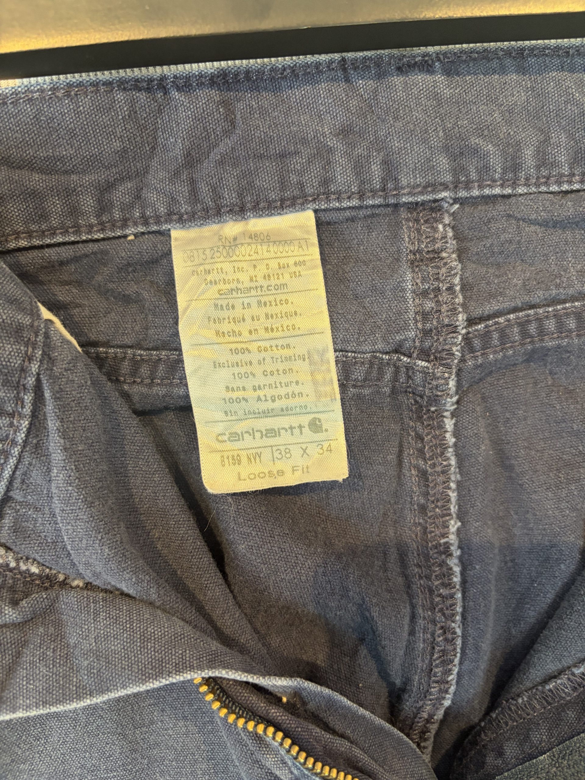 Vintage Carhartt B159 Loose Fit Carpenter Trousers Navy Faded 38x34 100% Cotton Workwear image 5