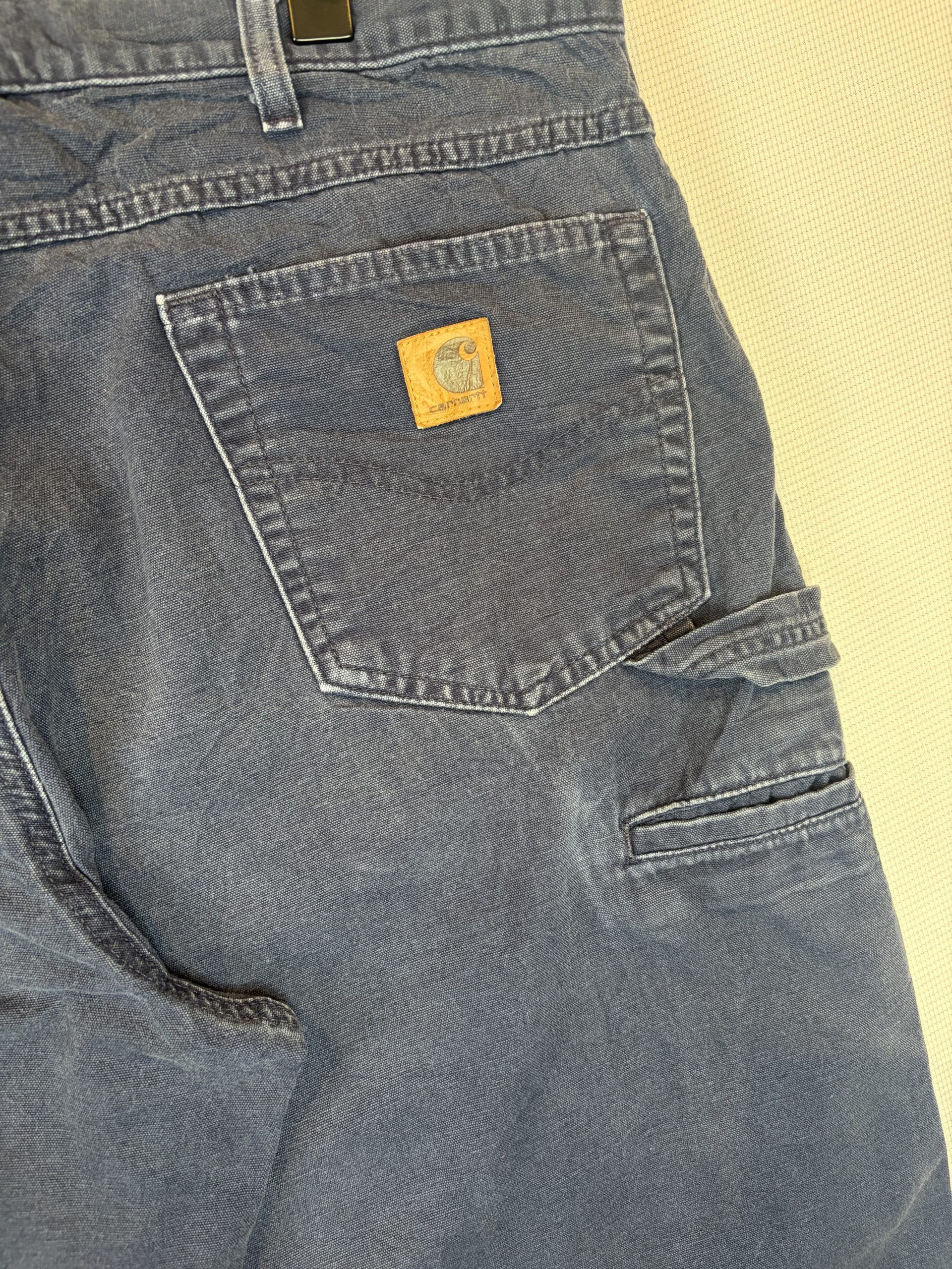 Vintage Carhartt B159 Loose Fit Carpenter Trousers Navy Faded 38x34 100% Cotton Workwear image 6