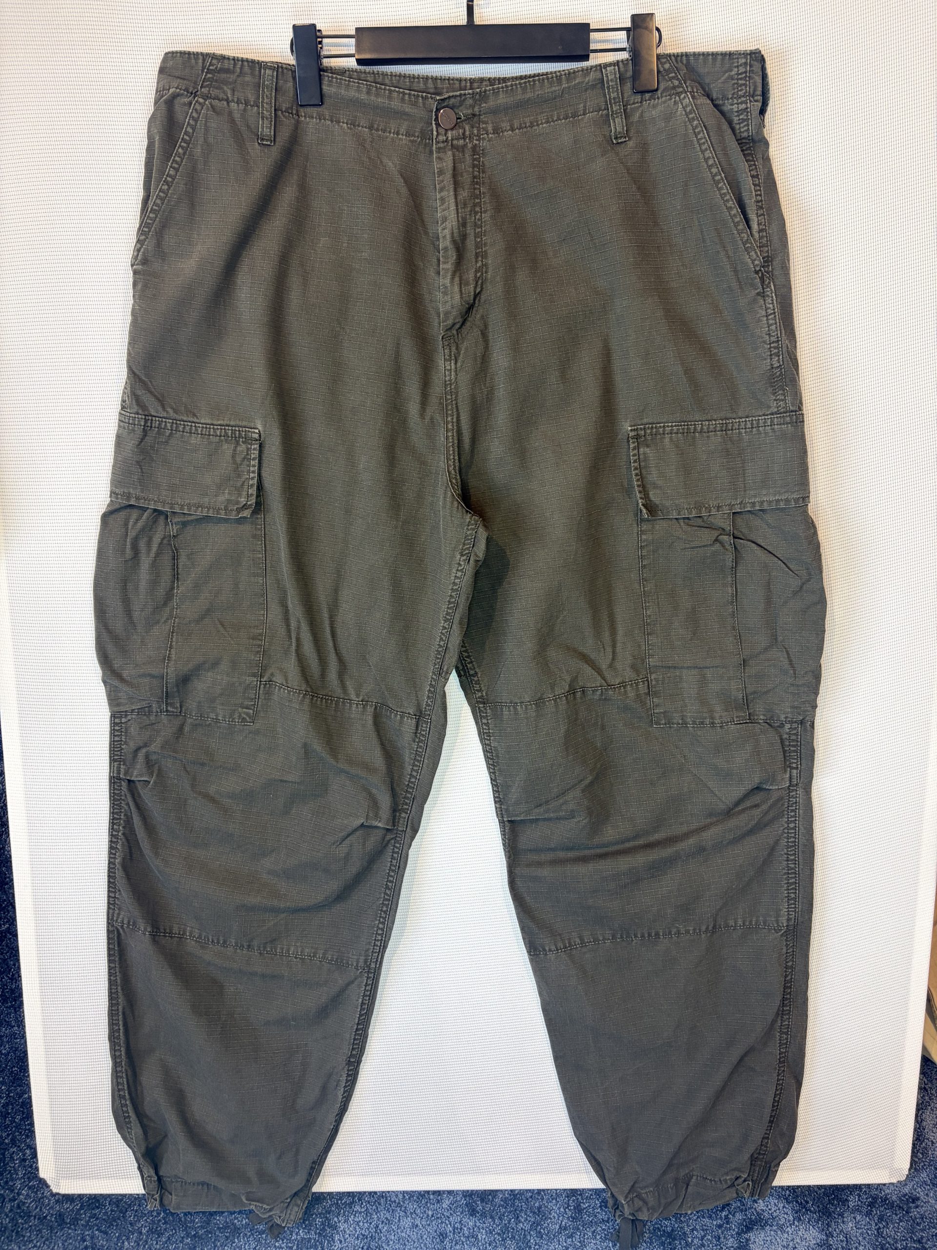 Carhartt WIP Regular Cargo Trousers Olive Green Ripstop 38x32 100% Cotton Ripstop