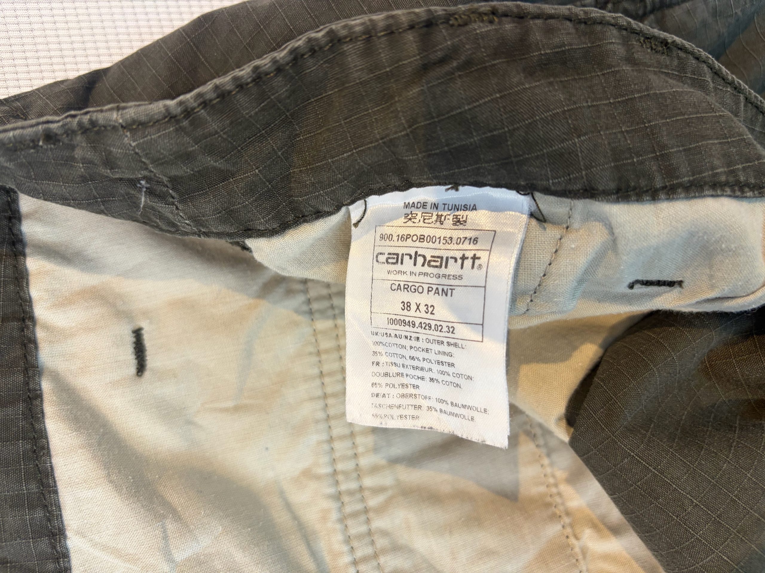 Carhartt WIP Regular Cargo Trousers Olive Green Ripstop 38x32 100% Cotton Ripstop image 5