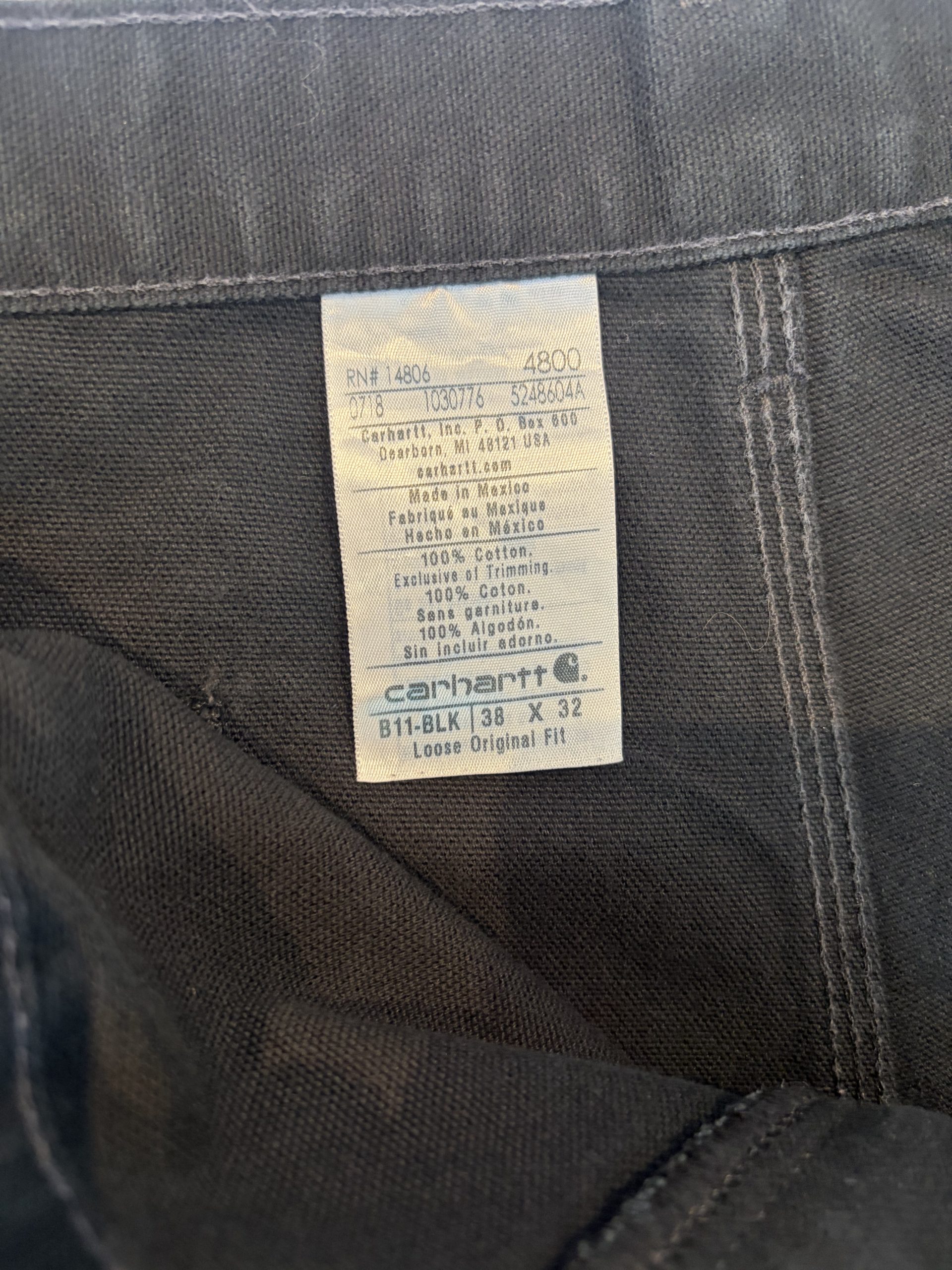 Vintage Carhartt B11 Loose Original Fit Dungaree Carpenter Trousers Faded Black 38x32 image 5