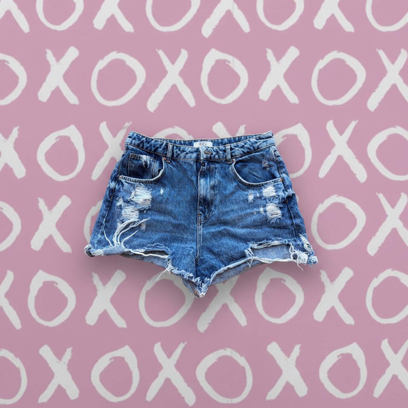Zara Blue Distressed Denim Shorts Small